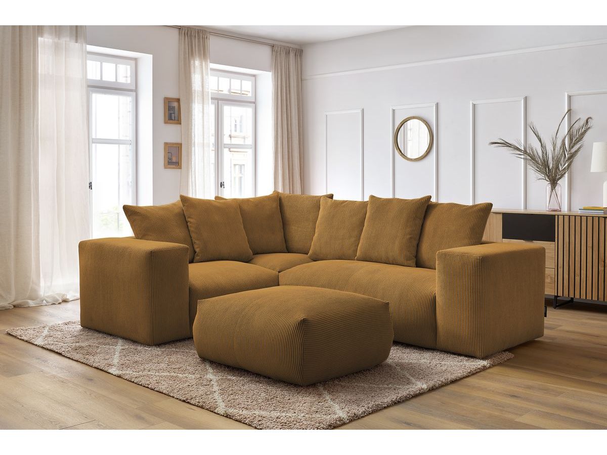 Bobochic Voltaire Ecksofa mit Pouf 268 × 214 cm Cordsamt Gelb Ecke links
