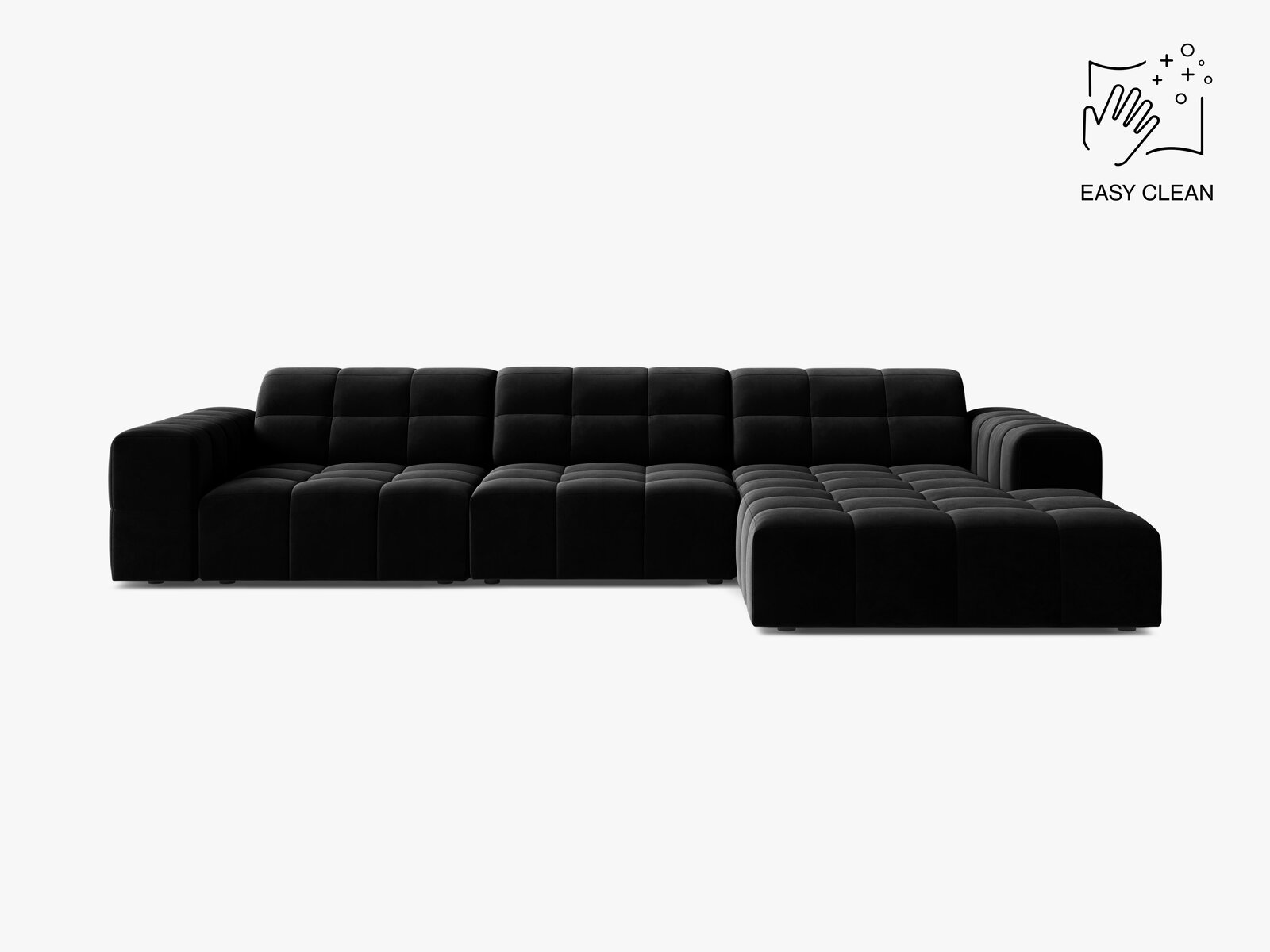 Micadoni Ecksofa Jennifer 4-Sitzer Samt Venus Schwarz Rechts