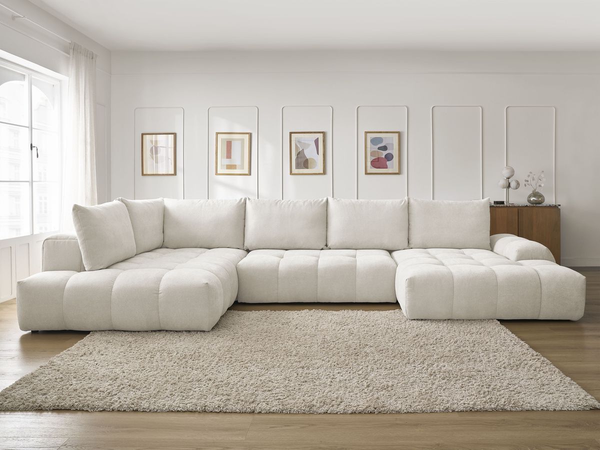 Bobochic Everest Wohnlandschaft, 6 Kissen Strukturstoff Weiß Ecke rechts