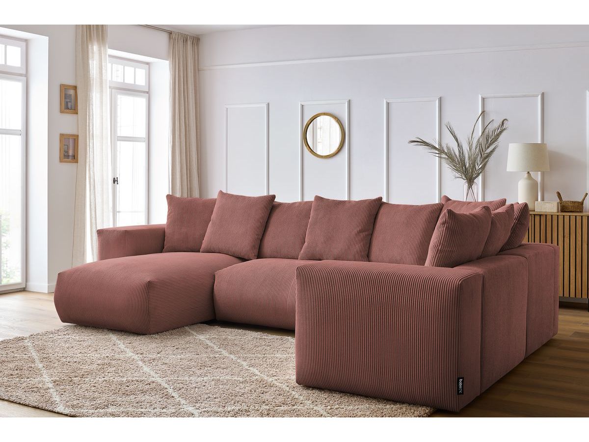 Bobochic Voltaire Wohnlandschaft 356 × 214 cm Cordsamt Rosa Ecke links