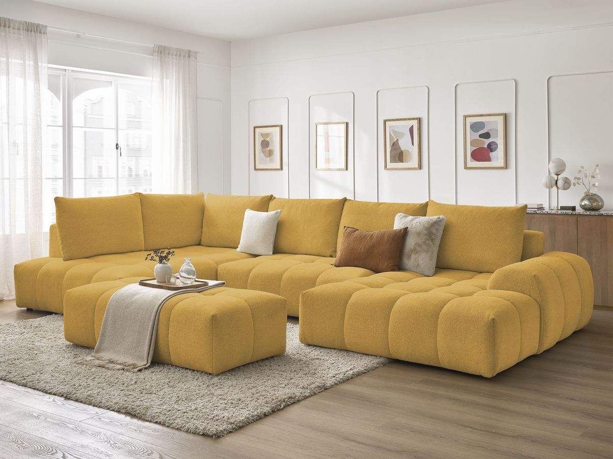 Bobochic Everest Wohnlandschaft mit Pouf, 6 Kissen Melange-Stoff Gelb Ecke rechts