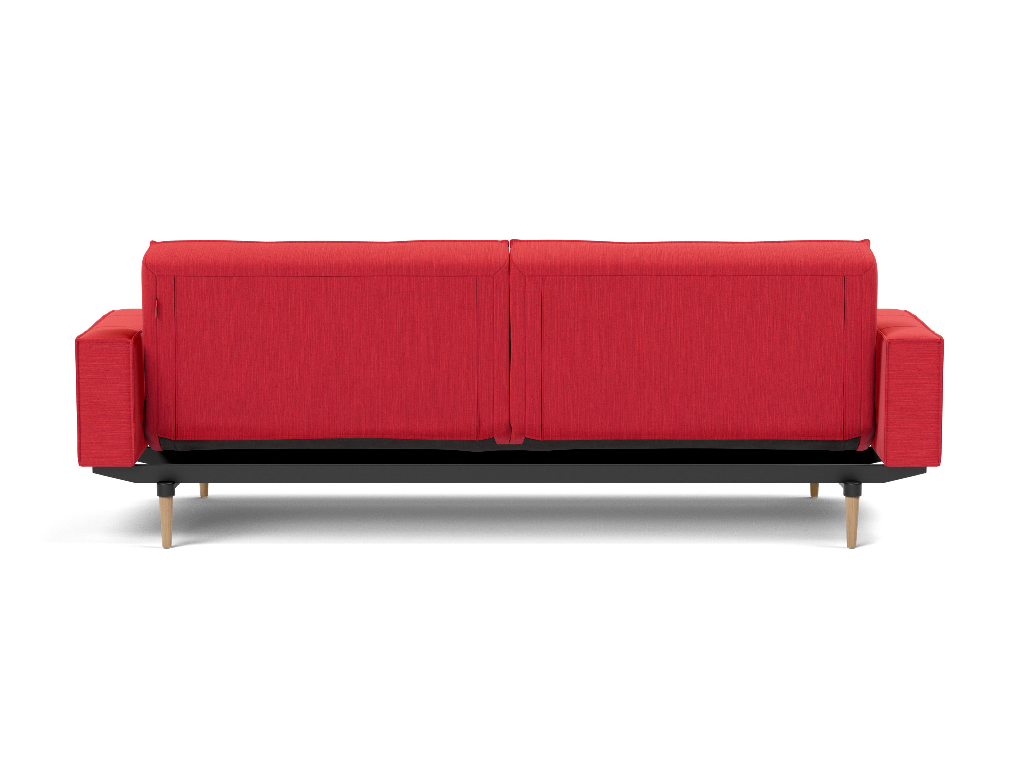 Schlafsofa Splitback mit Armlehnen Flachgewebe Elegance 511-Red Beine Styletto Eiche hell