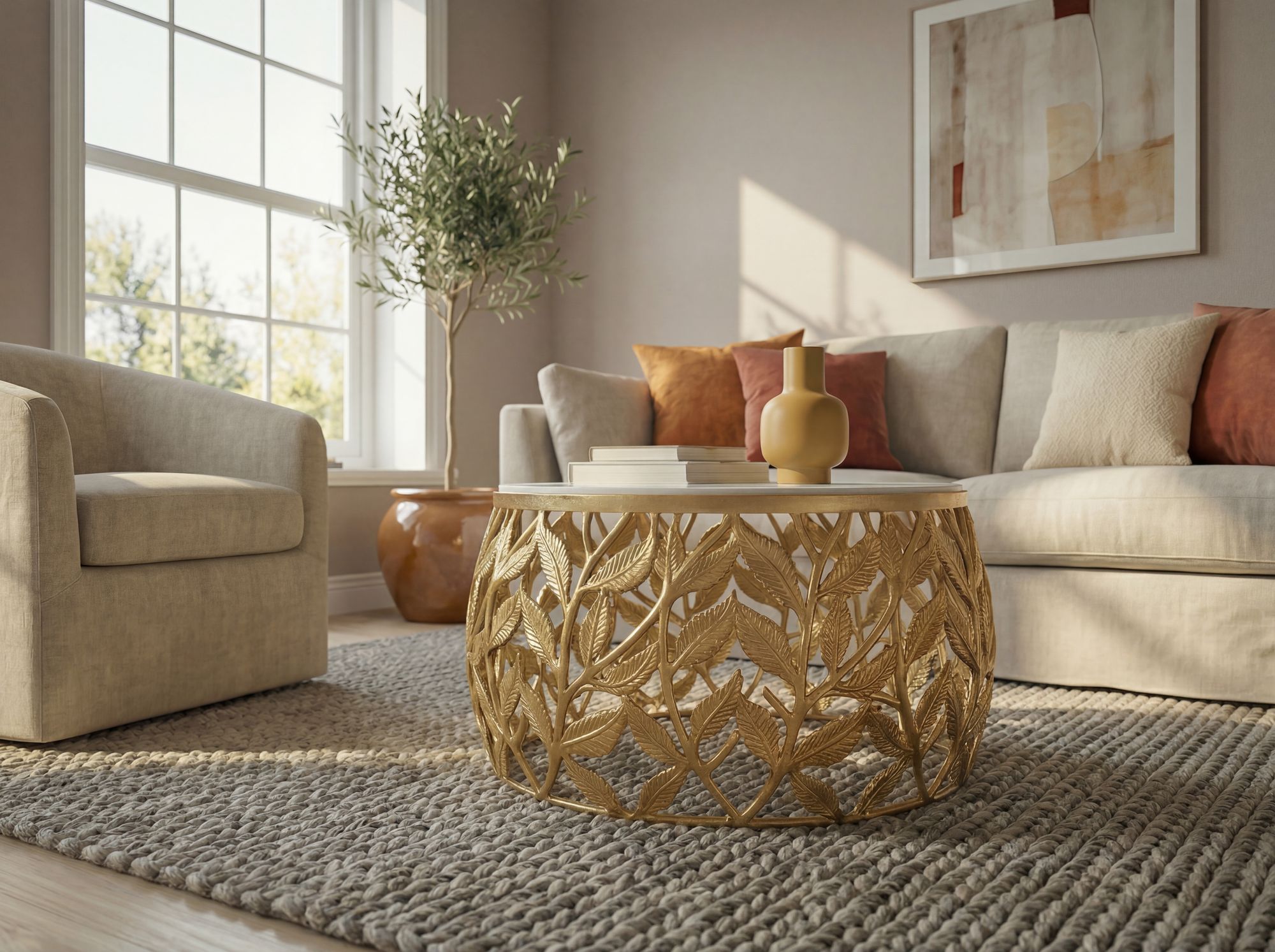 Couchtisch Sandane Marmor Gold Höhe 33 cm
