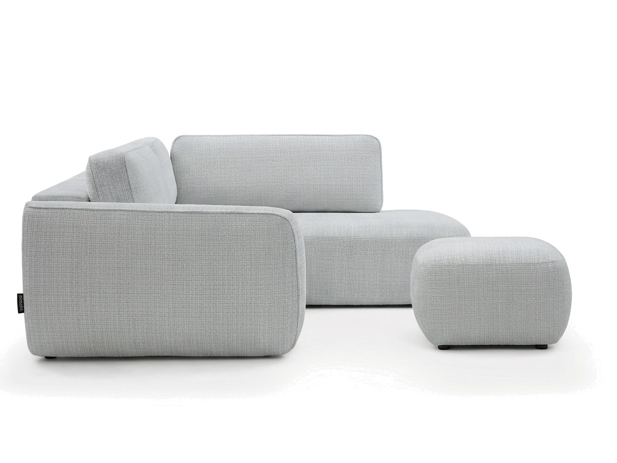 Bobochic Denise Ecksofa mit Schlaffunktion und Bettkasten und Pouf 256 × 197 cm Strukturstoff Hellgrau Ecke rechts