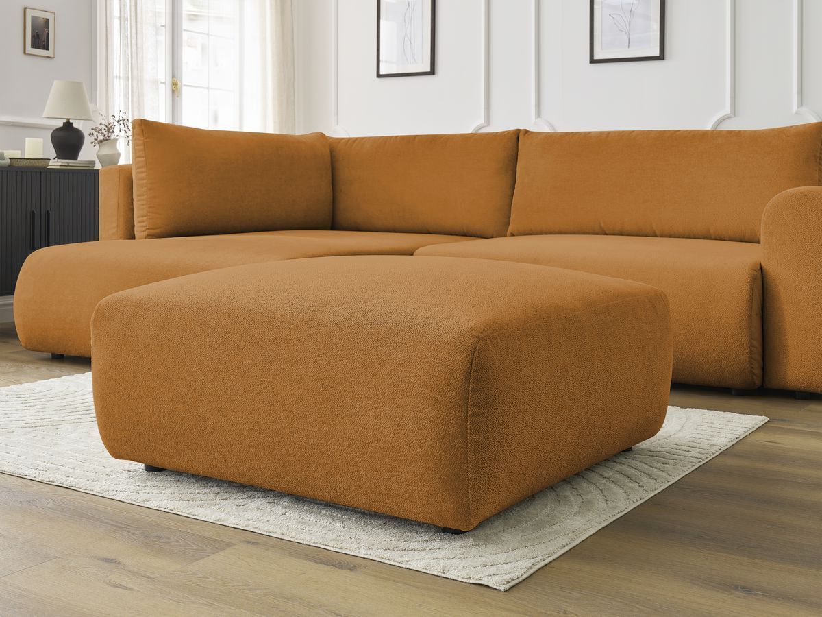 Bobochic Lucien Ecksofa mit Schlaffunktion und Bettkasten und Pouf 296 × 198 cm Stoff Gelb Ecke links