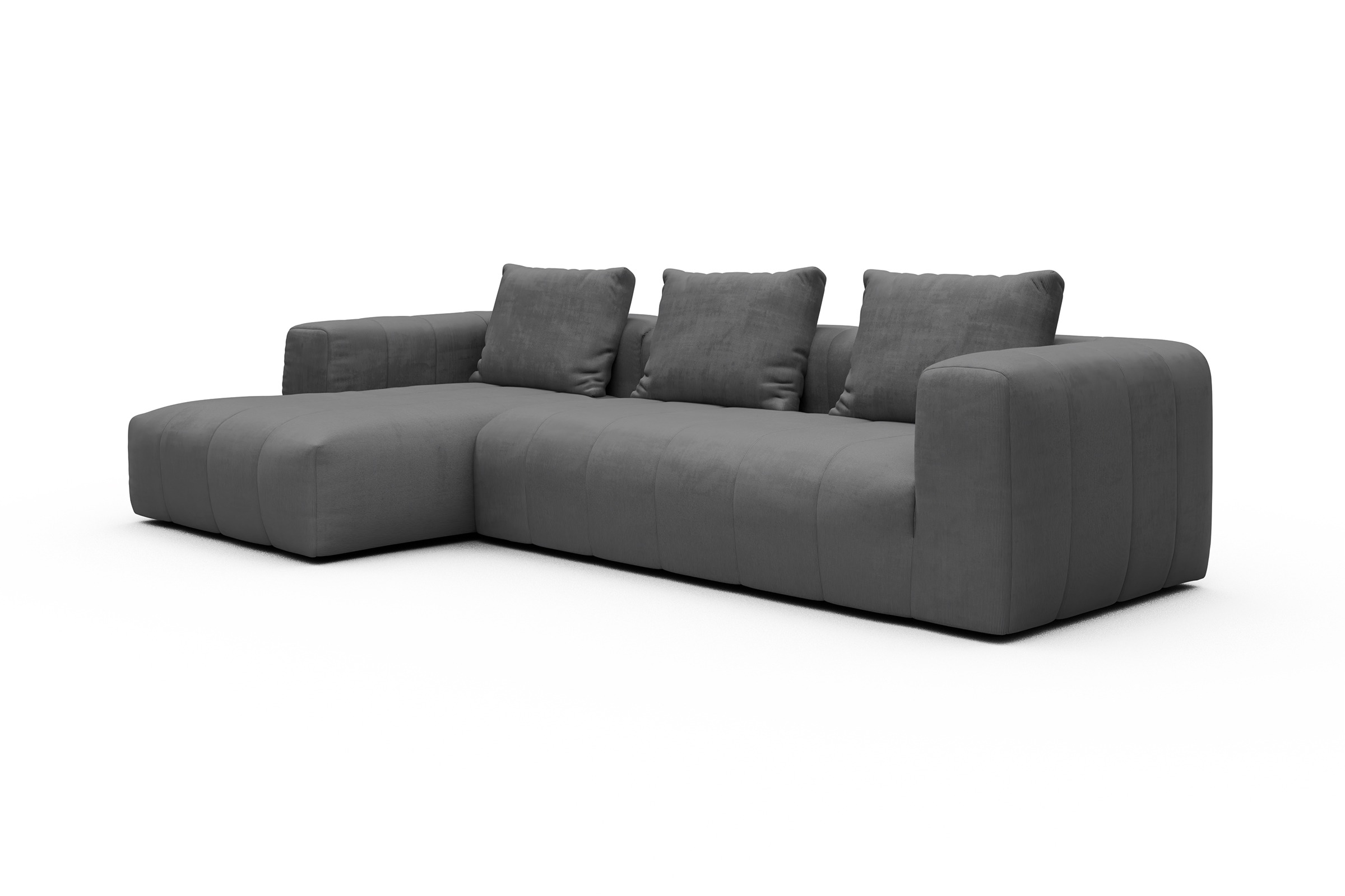 Ecksofa Hugo 2,5-Sitzer Armlehne rechts mit Chaiselongue Cordufine-Grey
