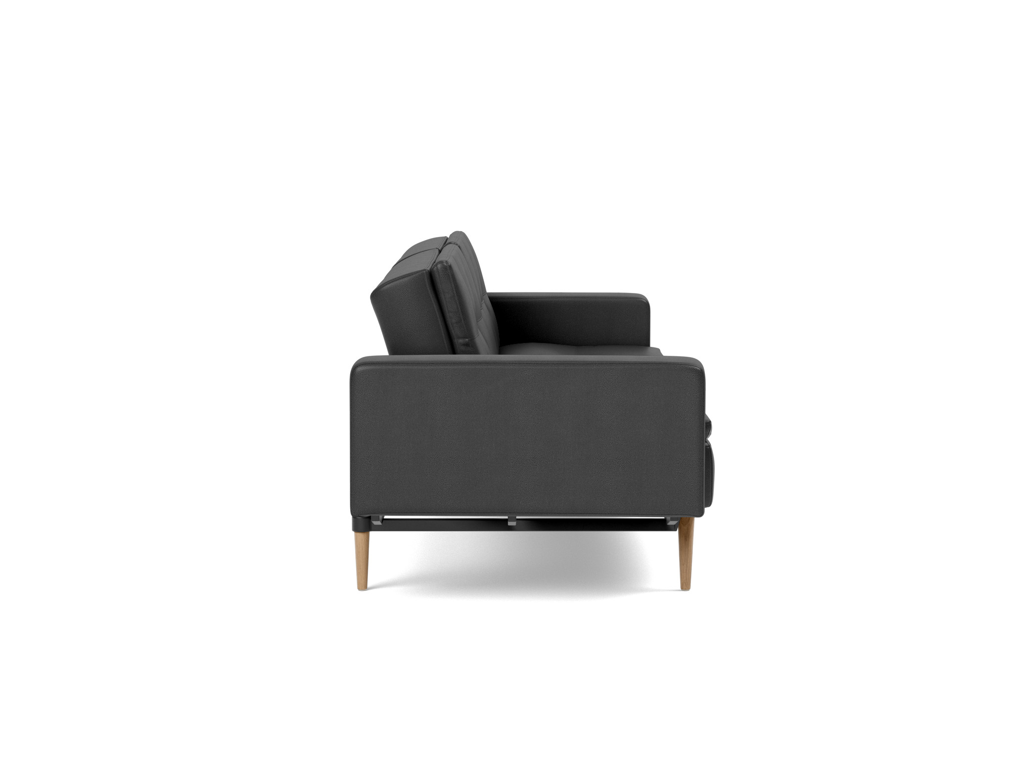 Schlafsofa Dublexo mit Armlehnen Lederoptik Faunal 550-Black Beine Styletto Eiche hell