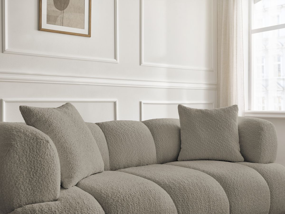 Bobochic Pamira Sofa 2-Sitzer mit Pouf Bouclé-Stoff Taupe