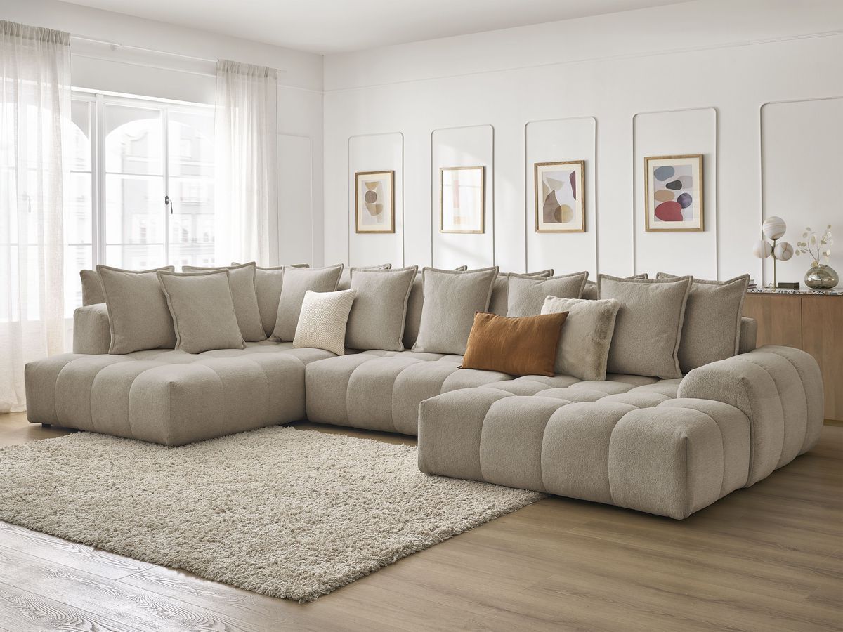 Bobochic Everest Wohnlandschaft, 14 Kissen Melange-Stoff Taupe Ecke rechts