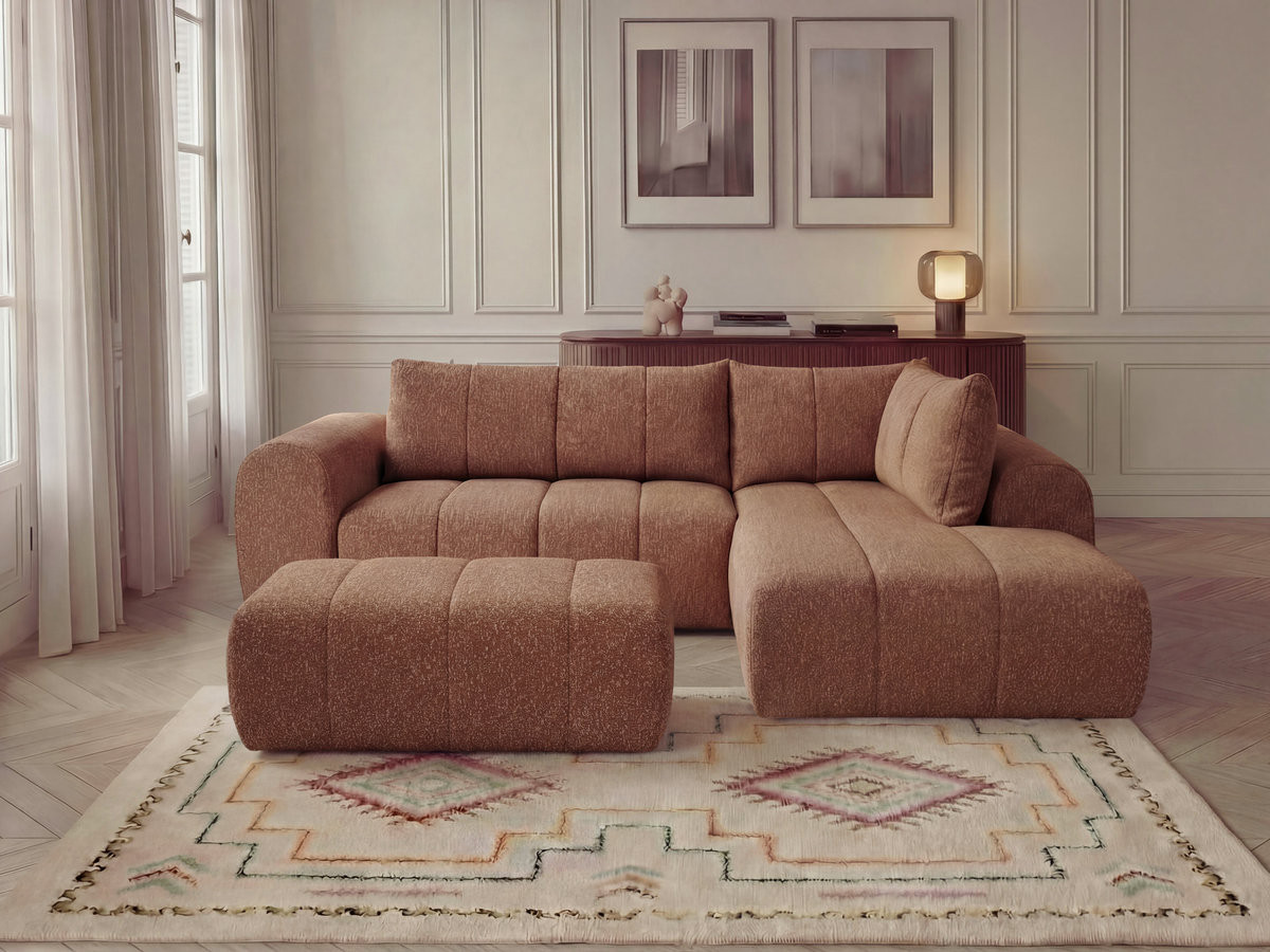 Bobochic Nesty Ecksofa in L-Form, 256 cm, mit Pouf Melange-Stoff Orange Ecke rechts
