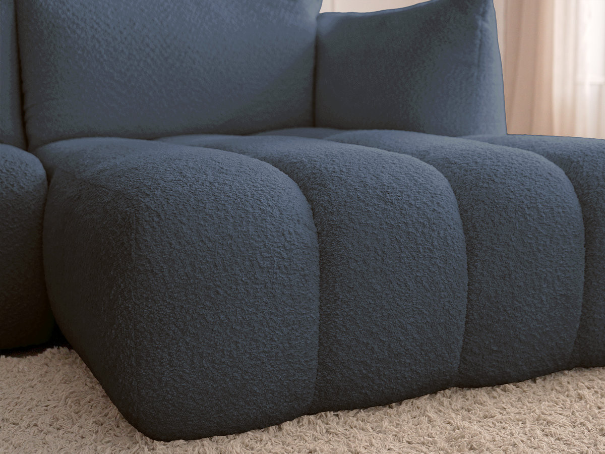Bobochic Azra Ecksofa mit Pouf 319 × 178 cm Bouclé-Stoff Dunkelblau Ecke rechts