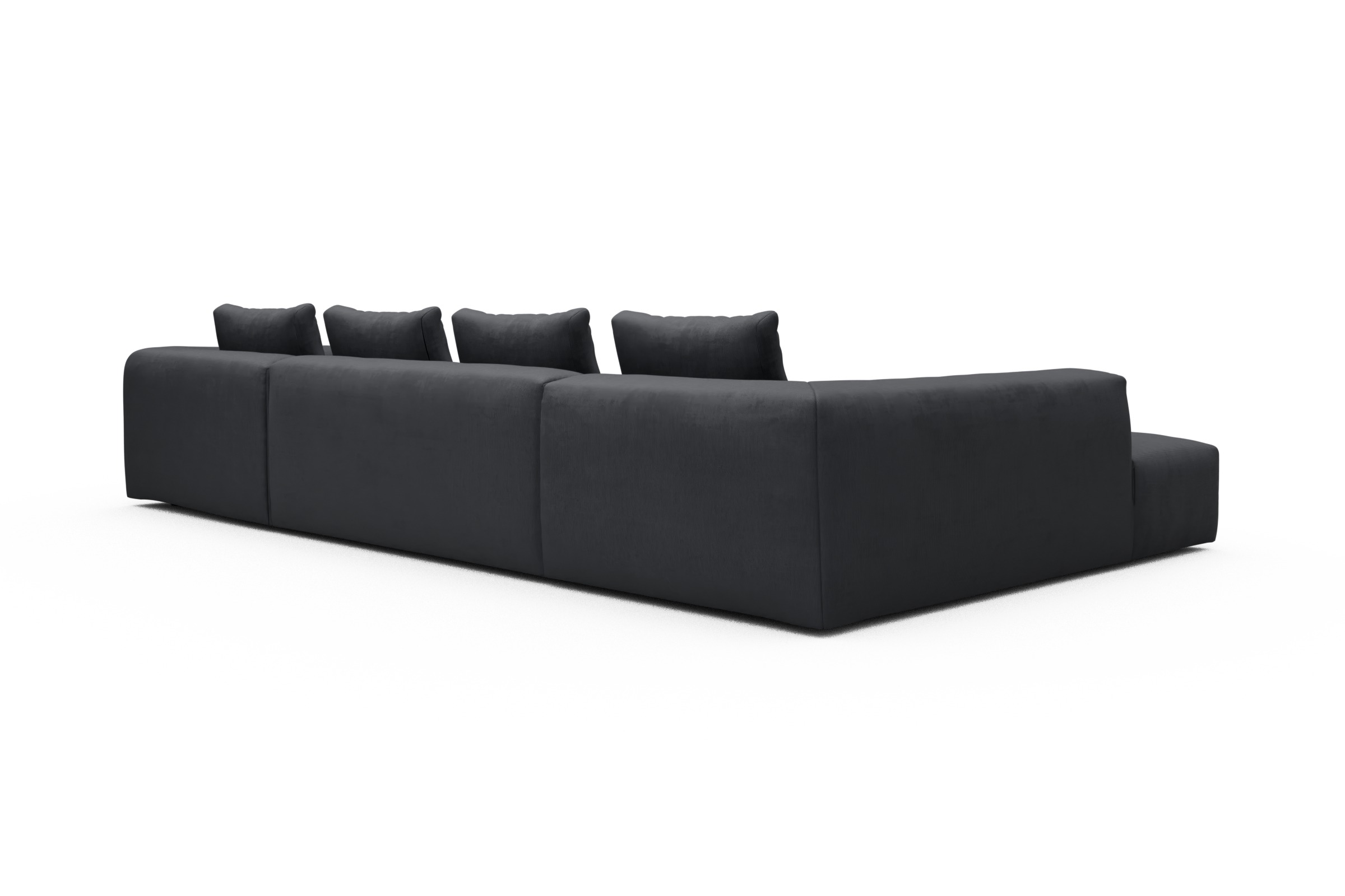 Wohnlandschaft Fred Relax-Ecke links mit 2-Sitzer und Chaiselongue rechts Kord Cordufine 308-Slate-Grey