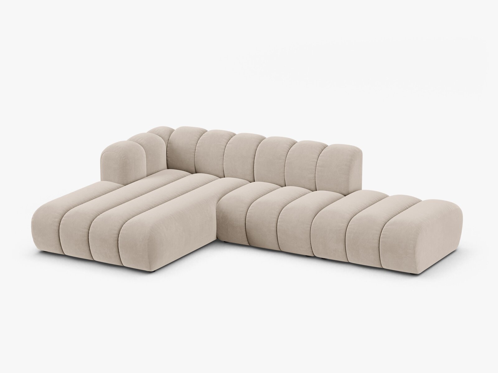 Micadoni Modulares Ecksofa offen Lupine 5-Sitzer Links Samt Salvador Beige
