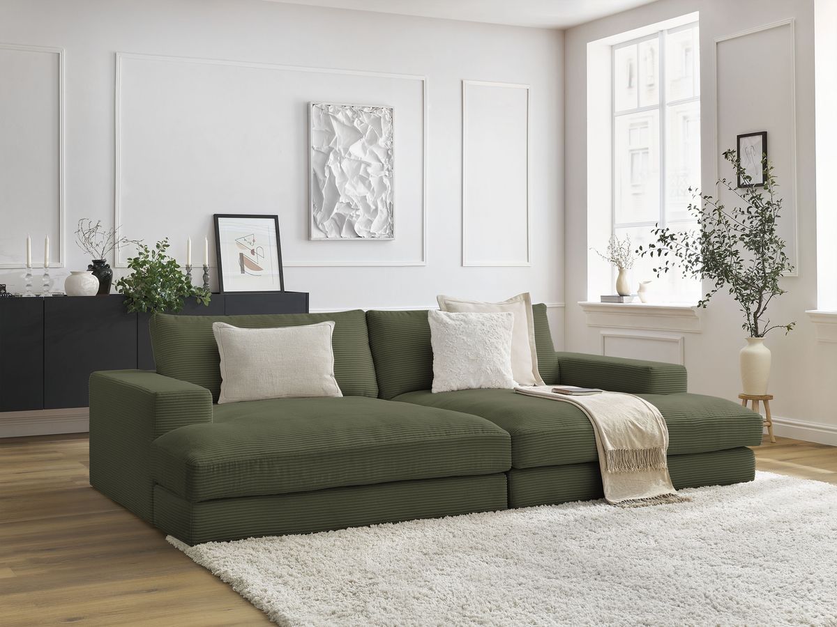 Bobochic Leonard Sofa 4-Sitzer 234 × 159 cm Cordsamt Hellgrün