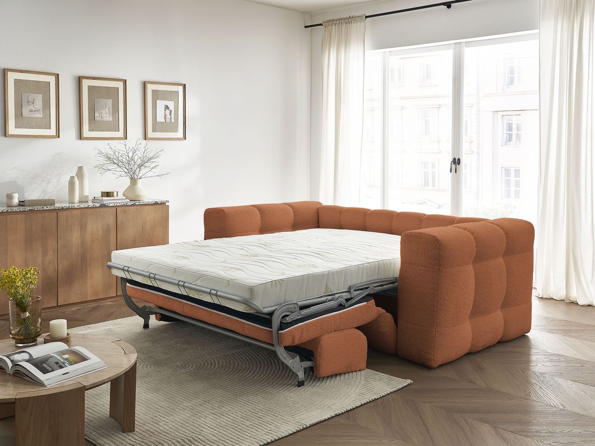 Bobochic Cloud Schlafsofa 3-Sitzer Bouclé-Stoff Orange