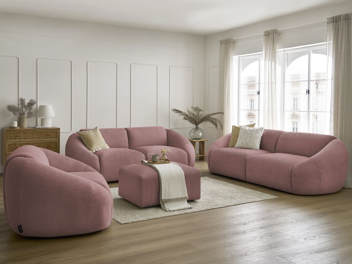 Bobochic Tina Sofa 7-Sitzer mit Pouf Cordsamt Rosa