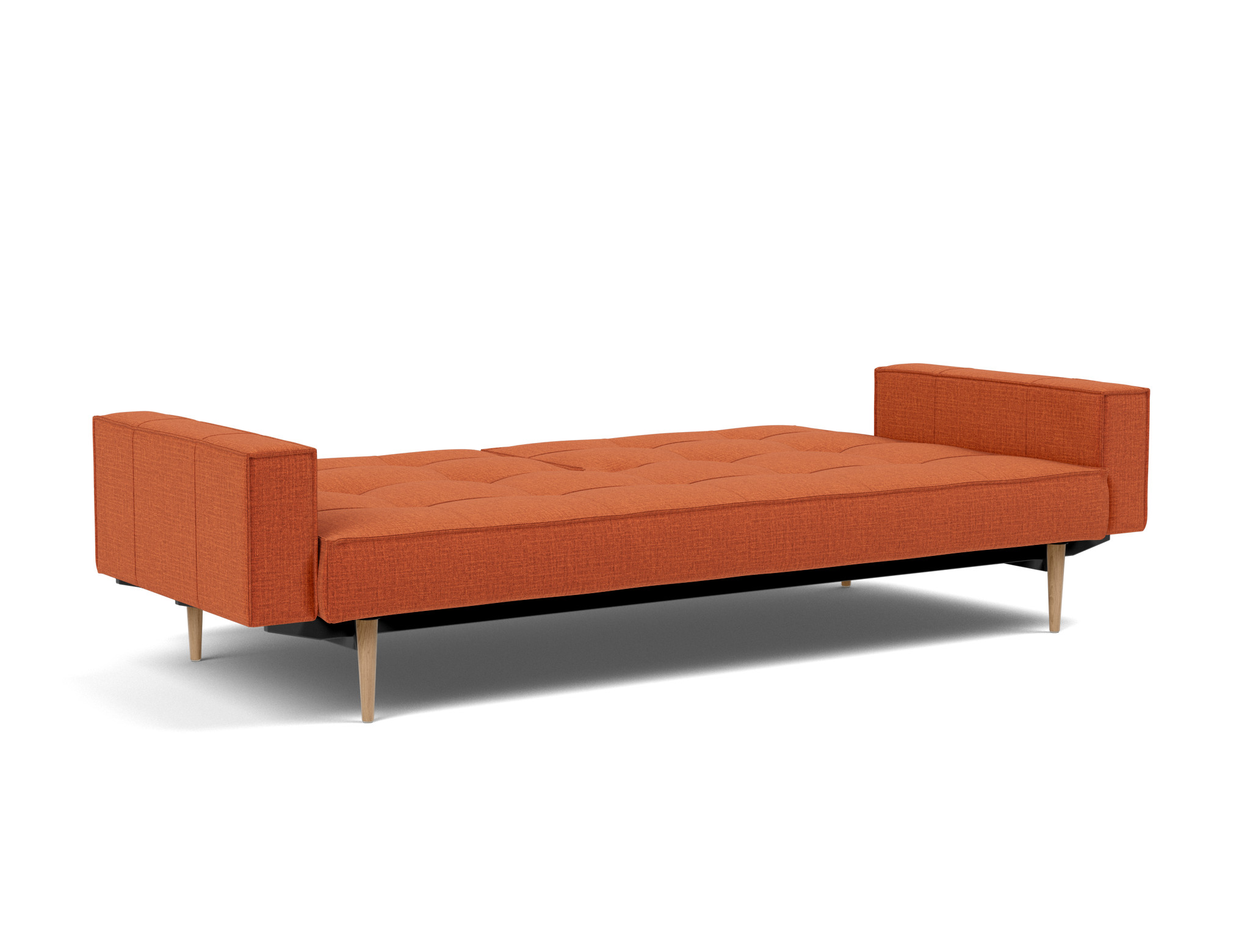 Schlafsofa Splitback mit Armlehnen Chenille Esina 412-Rust-Orange Beine Styletto Eiche hell