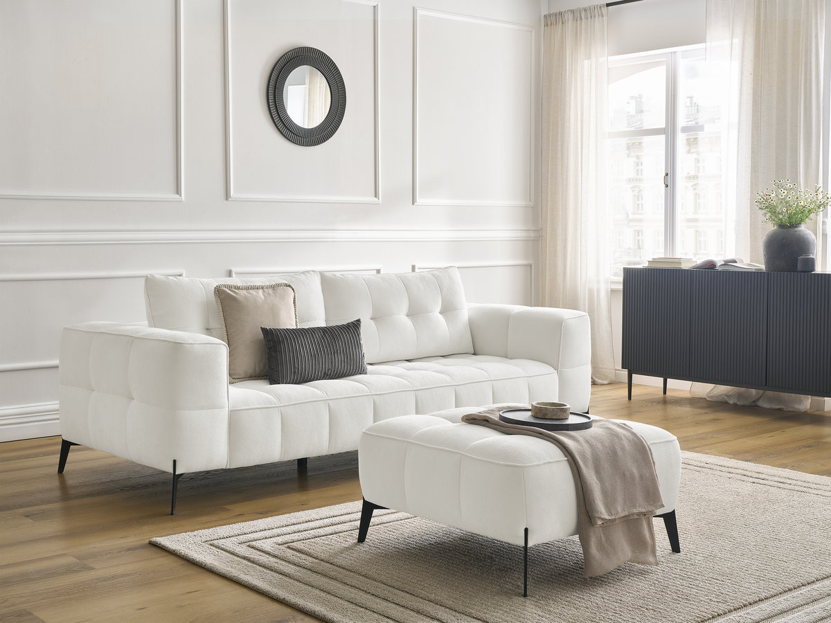 Bobochic Anis Sofa 3-Sitzer mit Pouf Strukturstoff Weiß