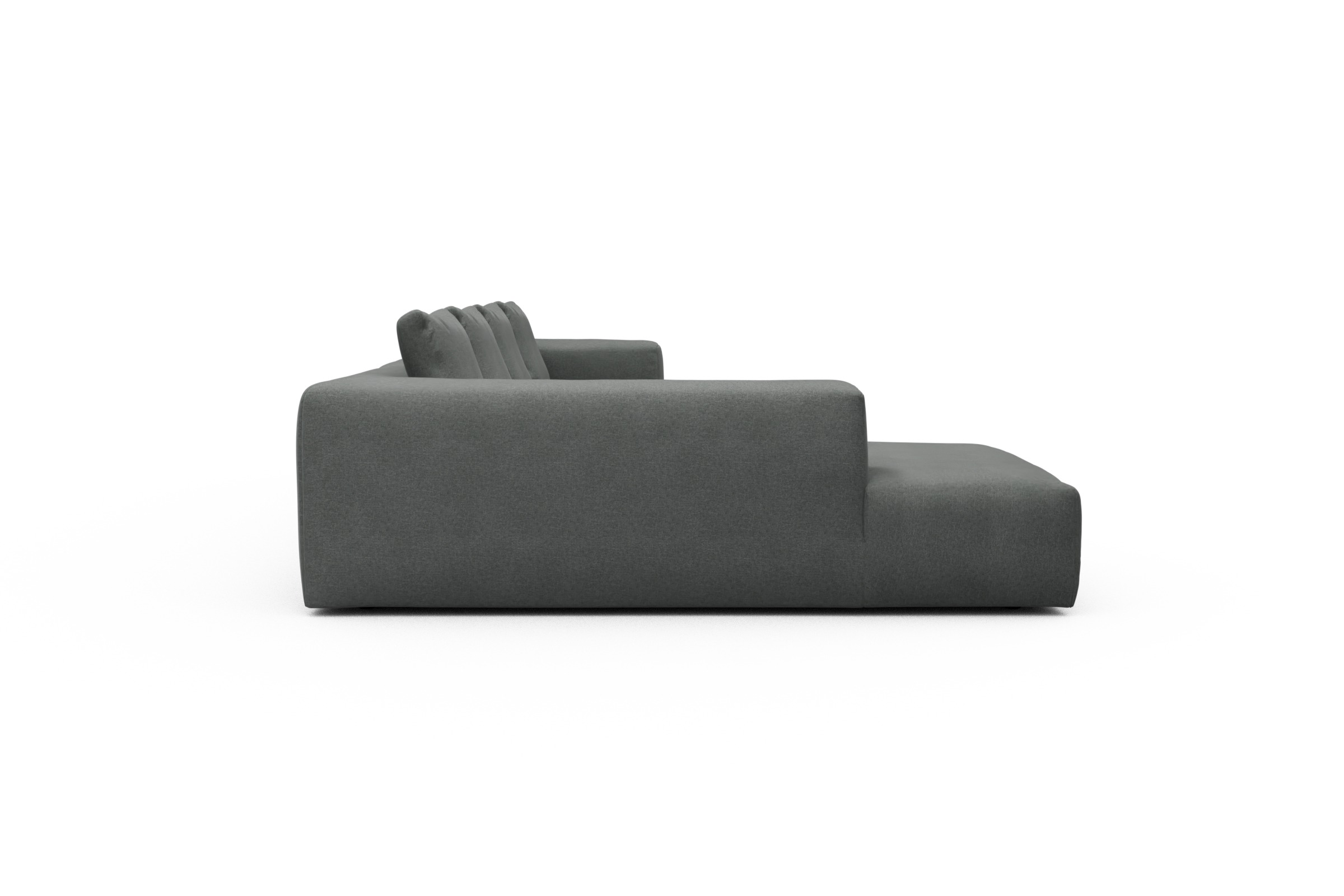 Wohnlandschaft Fred Relax-Ecke links mit 2-Sitzer und Chaiselongue rechts Strukturierter Stoff Satya 440-Steel-Grey