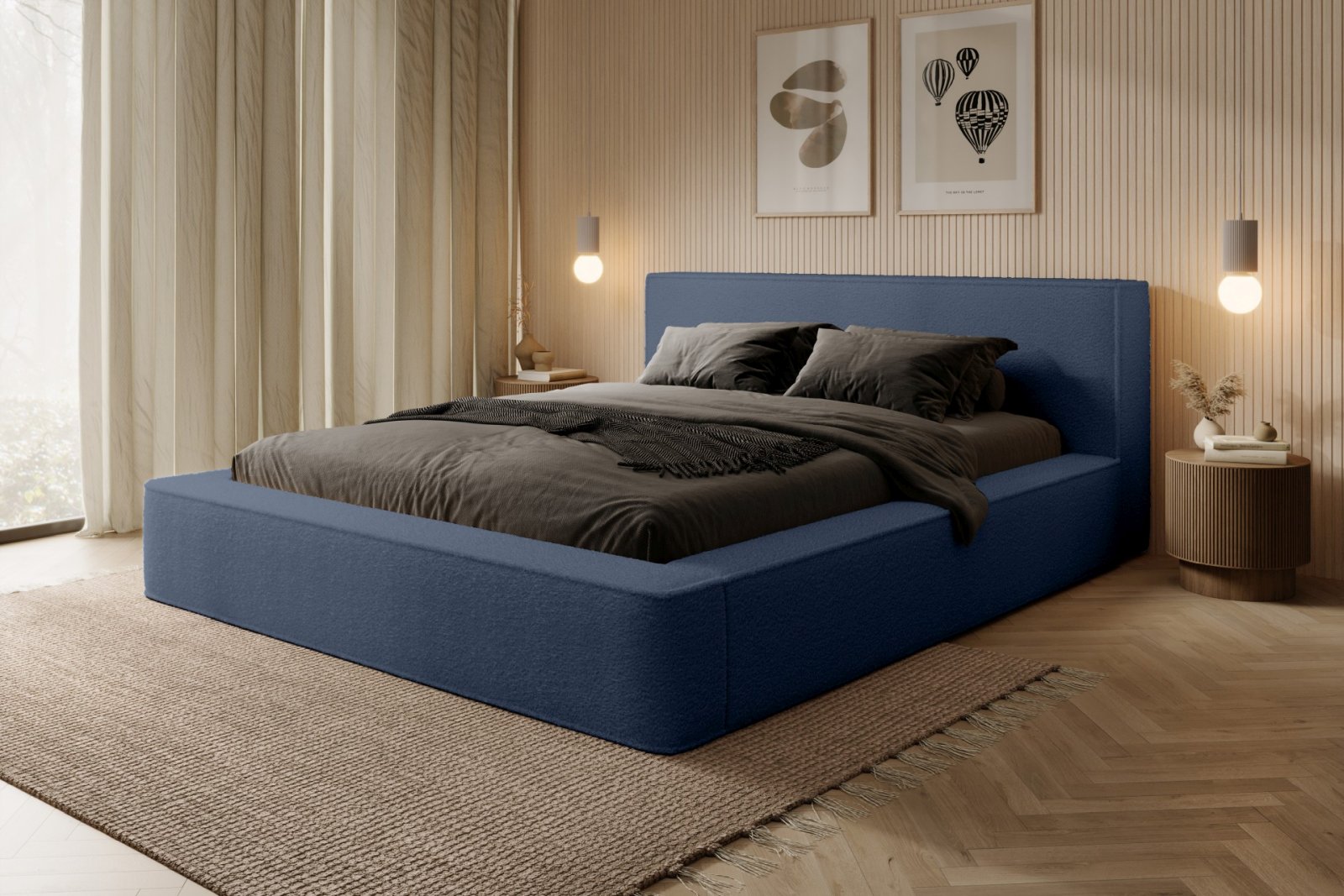 Polsterbett Delano Boucle 160x200 mit Holzrahmen Euphoria 14 Deep Blue