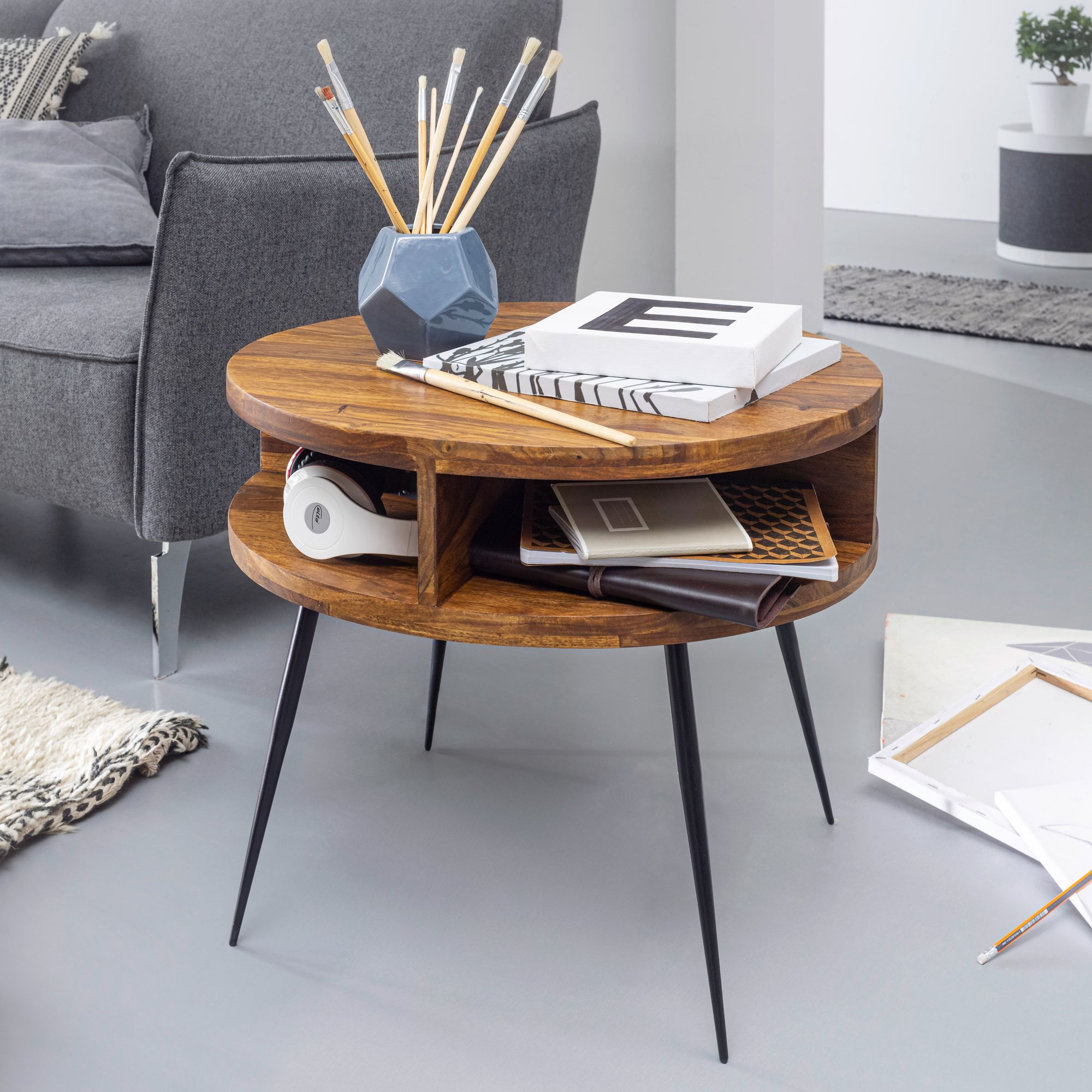 Couchtisch Naestved Sheesham Massivholz Ø 60 cm