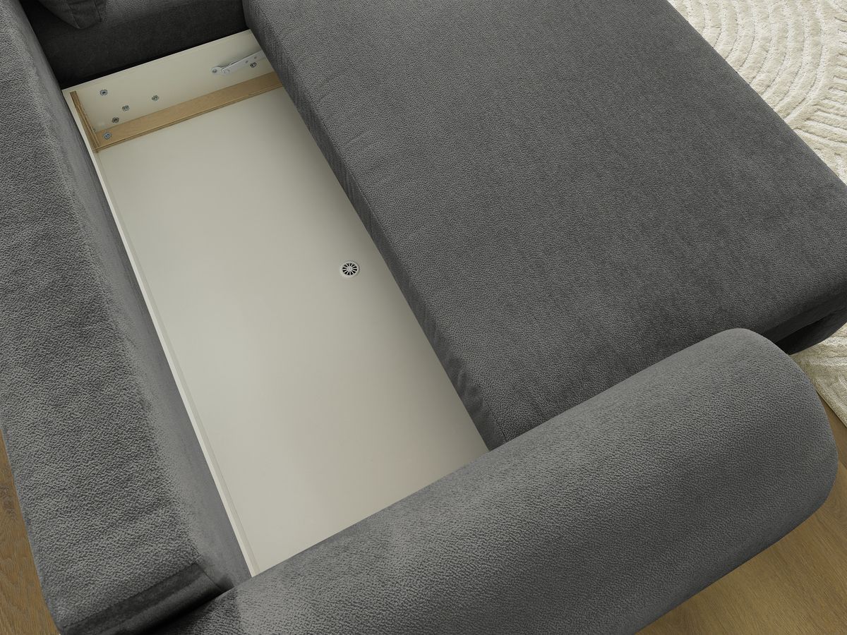 Bobochic Lucien Ecksofa mit Schlaffunktion und Bettkasten und Pouf 314 × 167 cm Stoff Dunkelgrau Ecke rechts