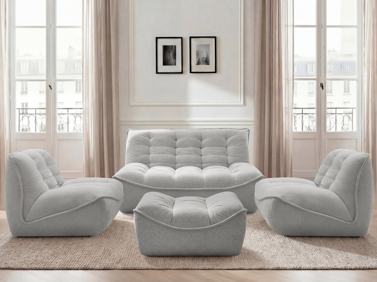 Bobochic Serena Sofa 4-Sitzer mit Pouf Melange-Stoff Hellgrau