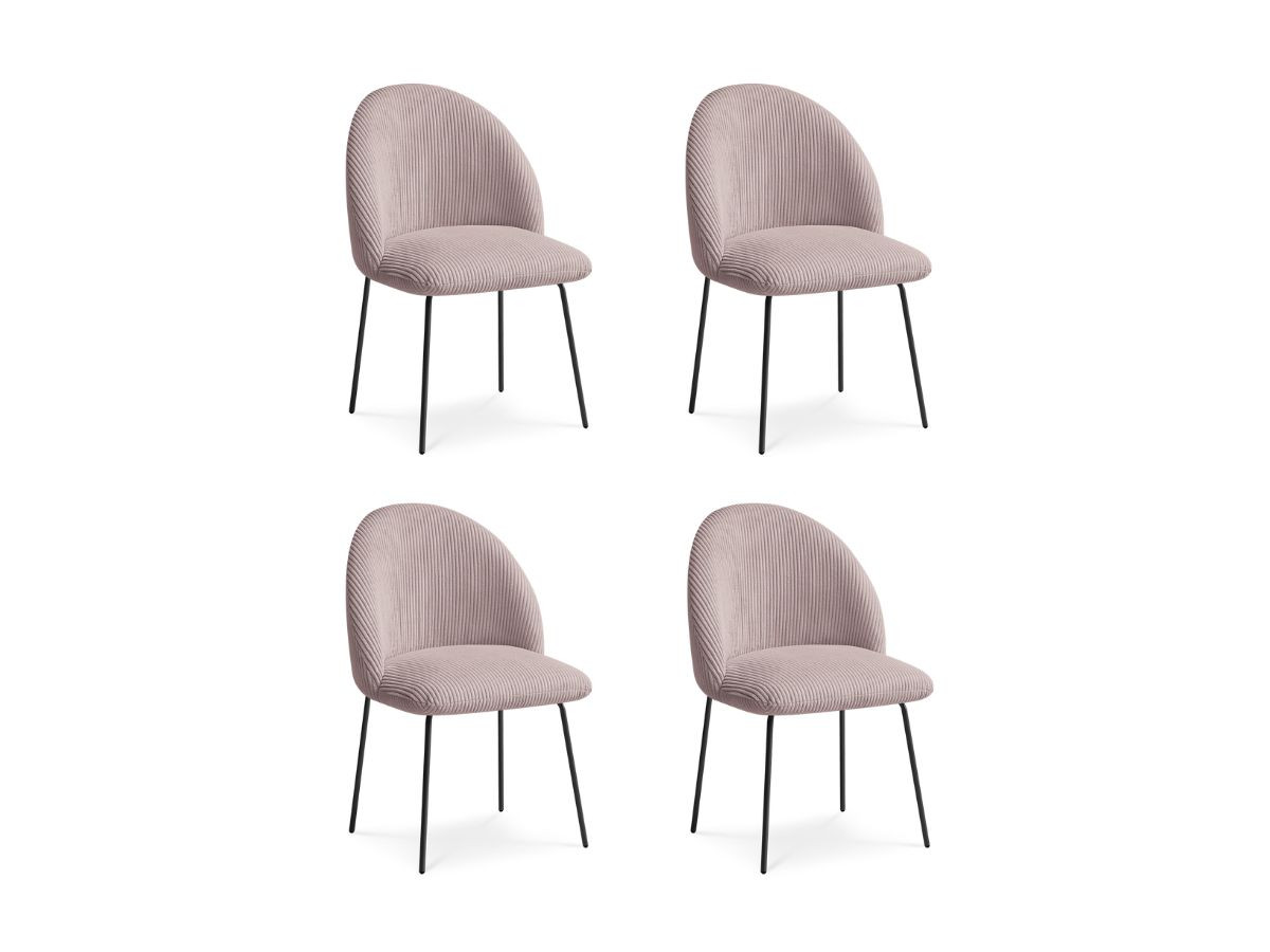 Bobochic Lalie Esszimmerstuhl 4er-Set mit Metallbeinen, schwarz Cordsamt Rosa