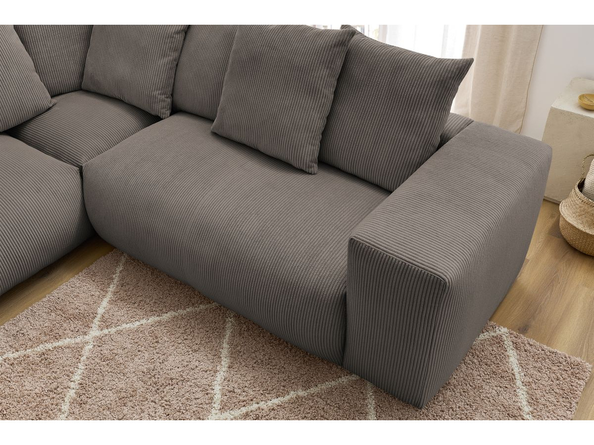 Bobochic Voltaire Ecksofa mit Pouf 322 × 268 cm Cordsamt Taupe Ecke rechts
