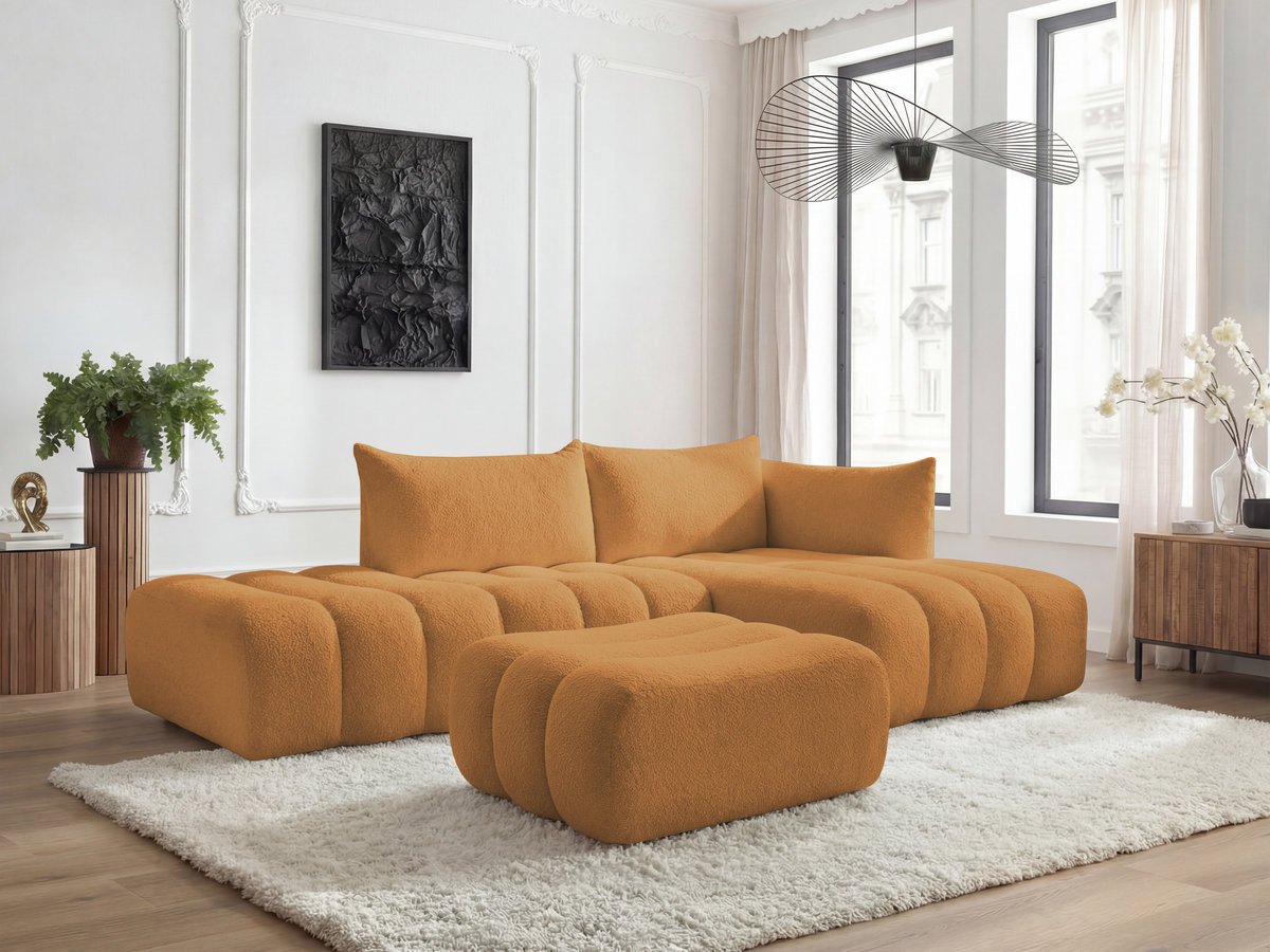 Bobochic Azra Ecksofa mit Pouf 319 × 178 cm Bouclé-Stoff Gelb Ecke rechts