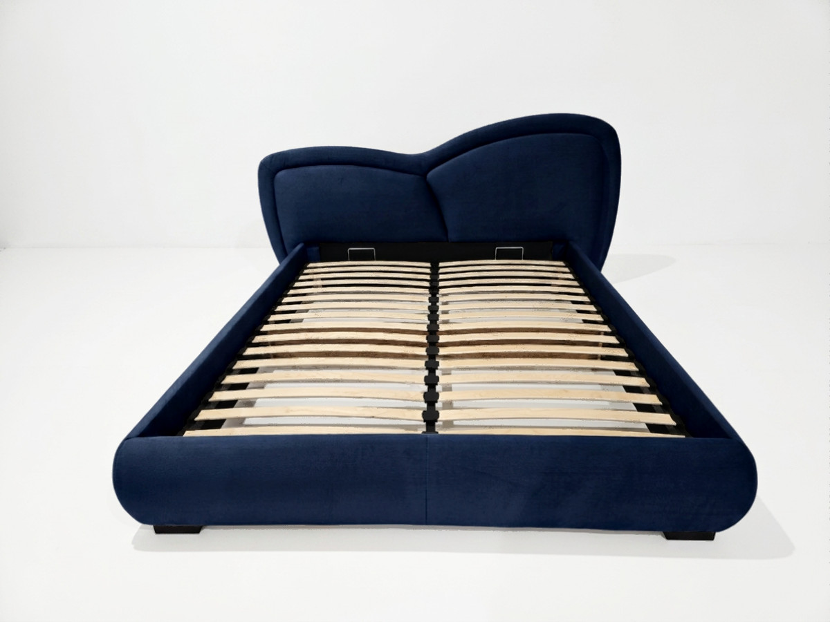 Bobochic Daniela Polsterbett Samt Blau, Liegefläche 140 × 190 cm