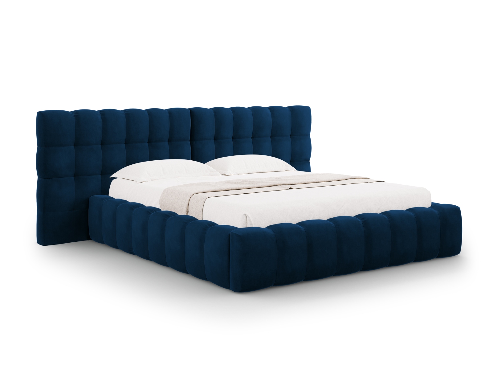 Cosmopolitan Design Stauraumbett mit doppeltem Kopfteil Bali 200x200 Samt Bluvel Königsblau