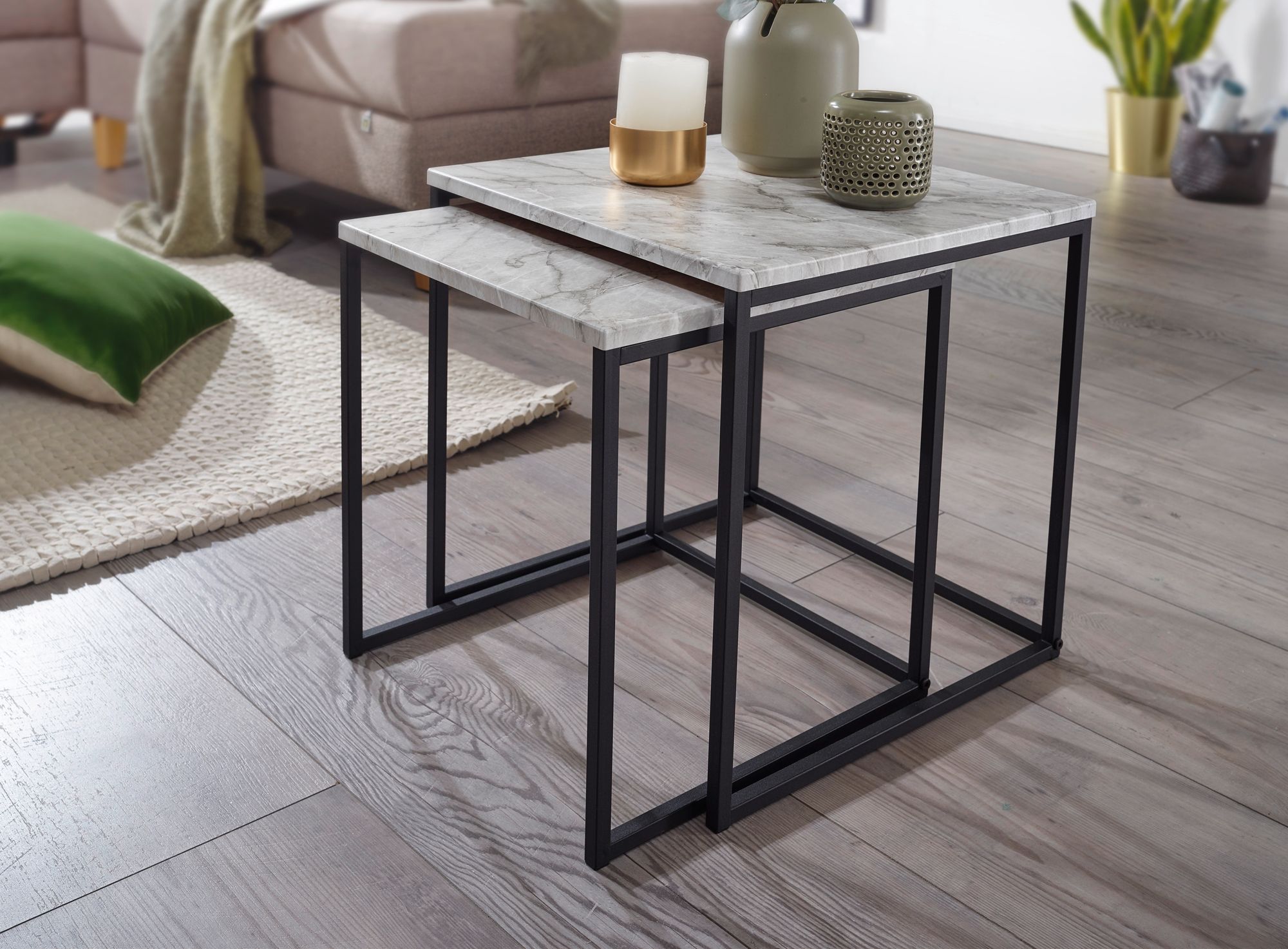 Satztisch 2er-Set Skodje Marmoroptik Weiß 40 × 40 × 42,5 cm