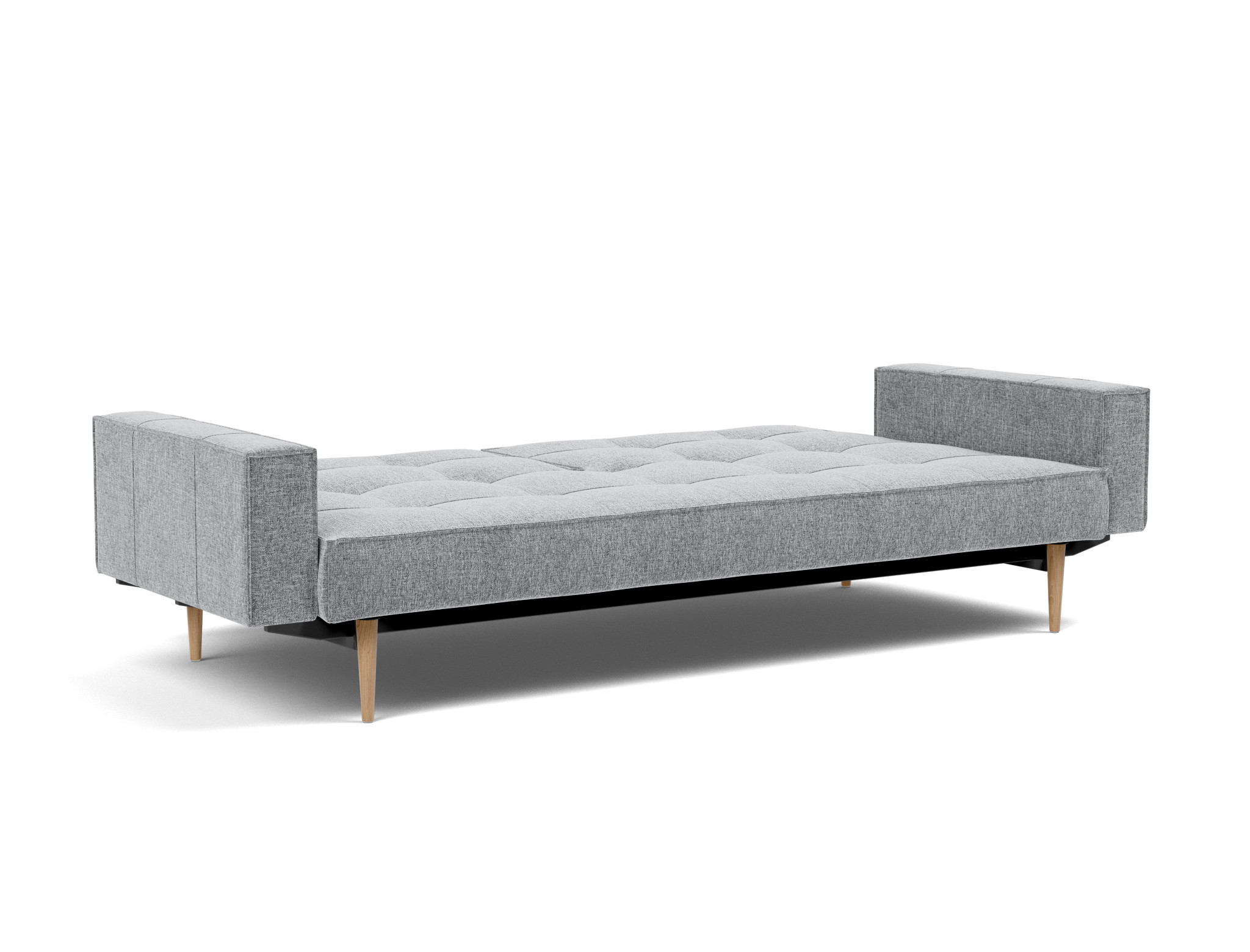 Schlafsofa Splitback mit Armlehnen Strukturierter Stoff Twist 565-Granite Beine Styletto Eiche hell