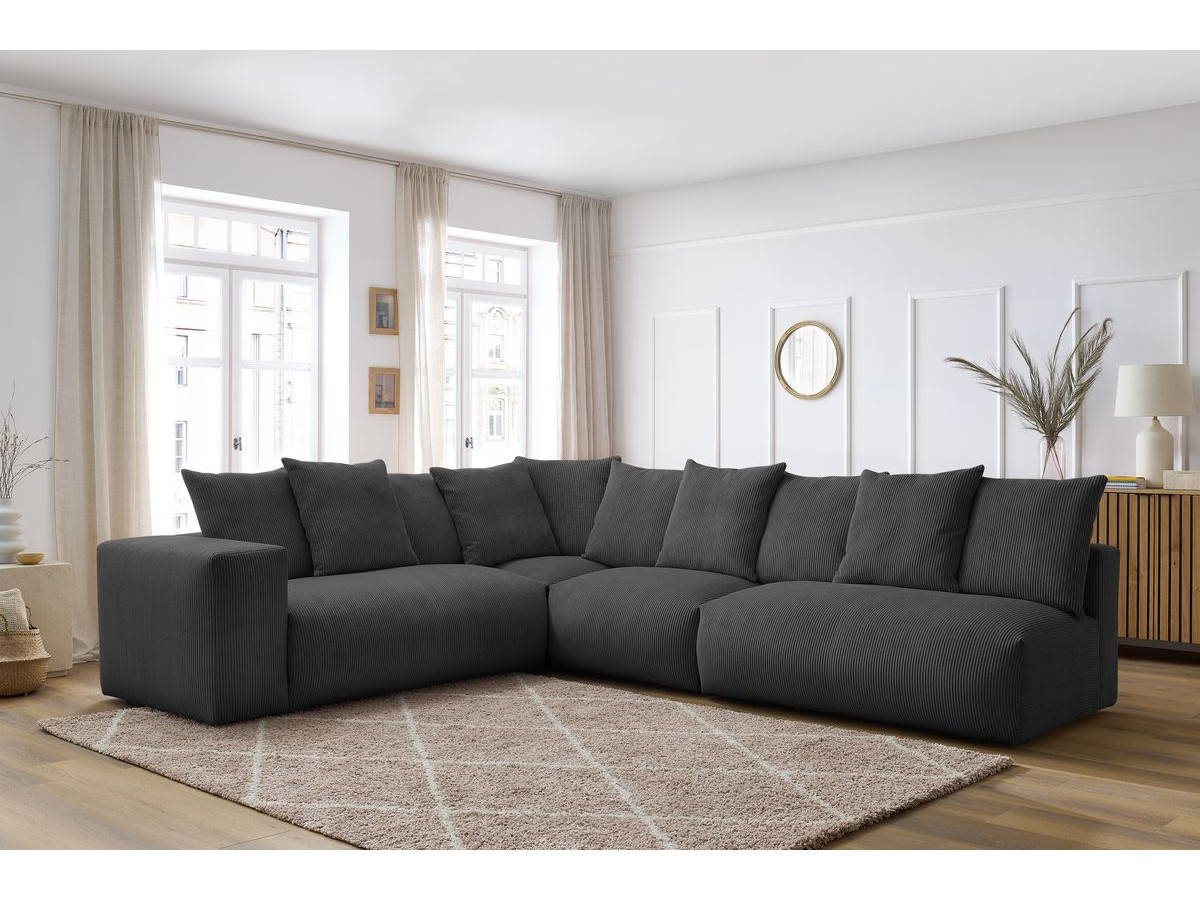 Bobochic Voltaire Ecksofa 322 × 268 cm Cordsamt Dunkelgrau Ecke links