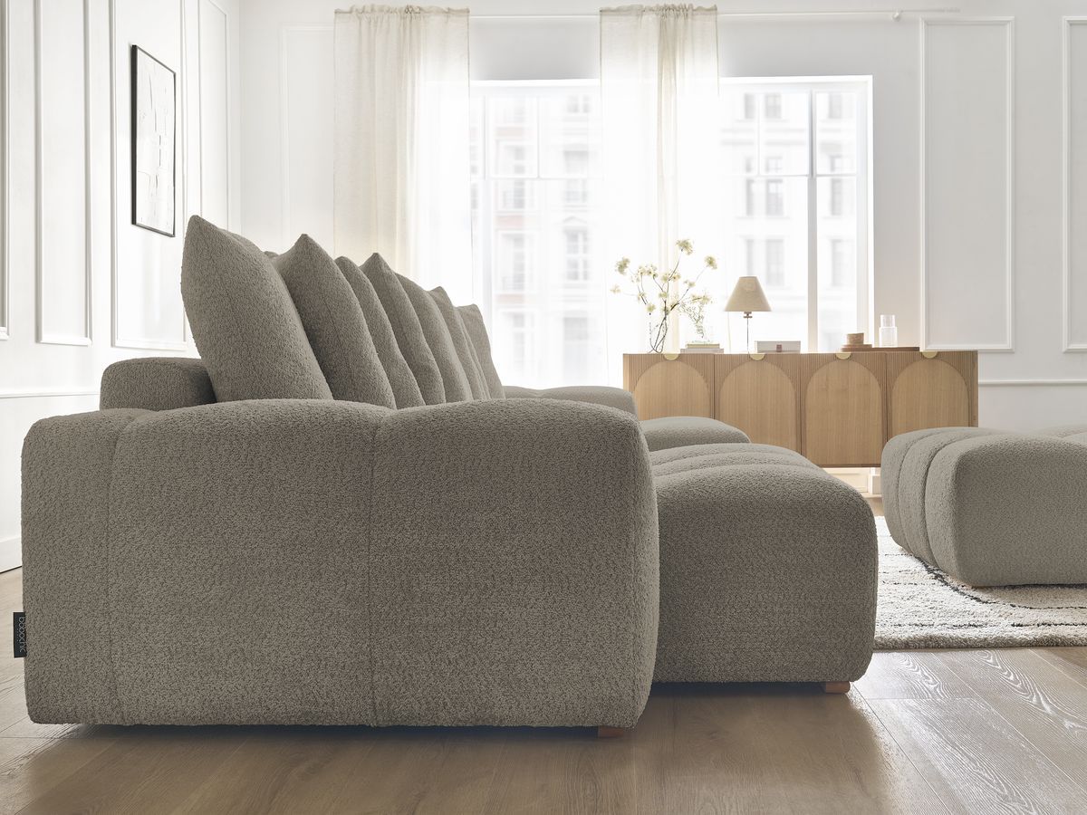 Bobochic Anakin Wohnlandschaft mit Pouf, 10 Kissen Bouclé-Stoff Taupe