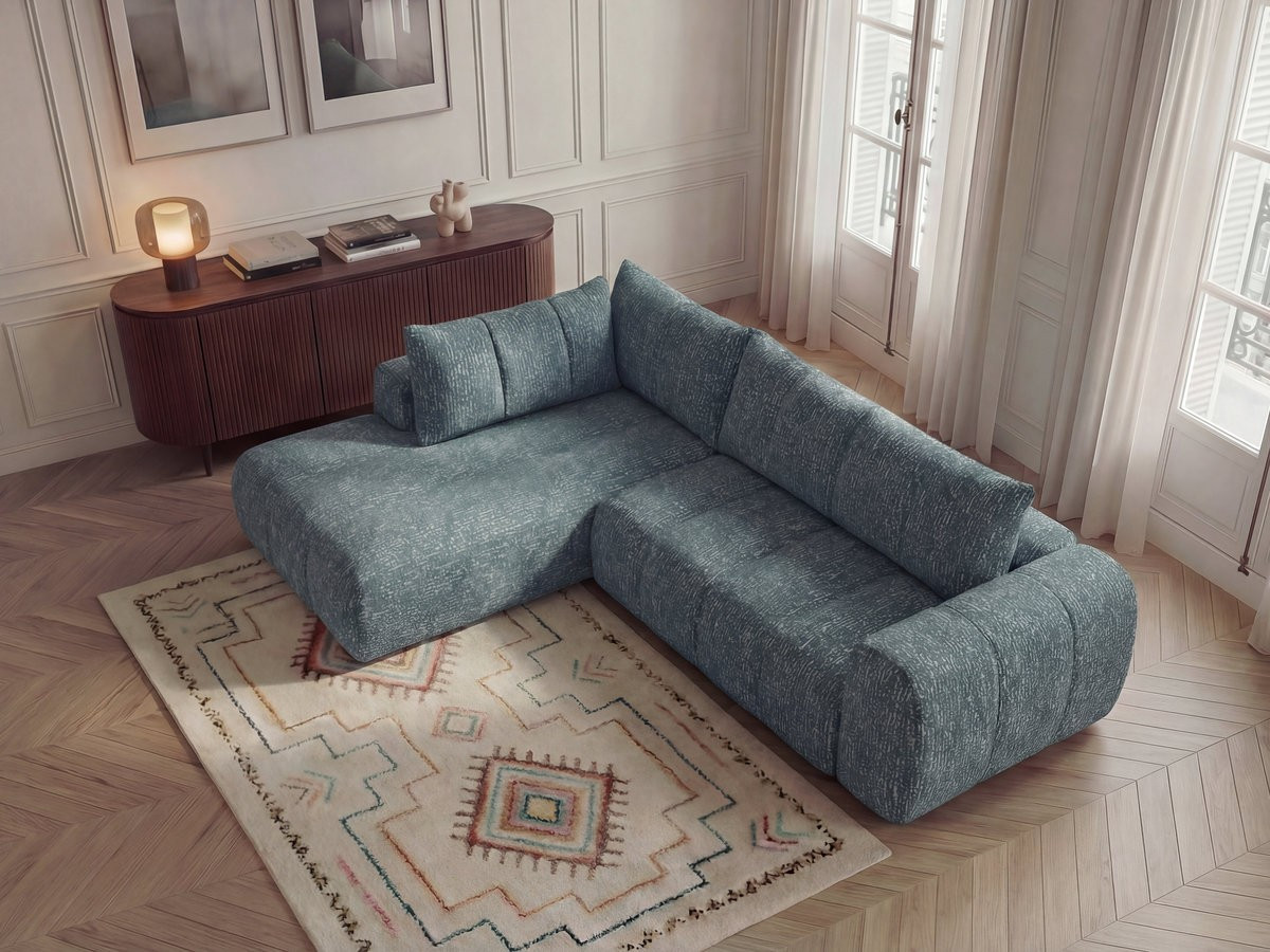 Bobochic Nesty Ecksofa in L-Form, 256 cm Melange-Stoff Blau Ecke links
