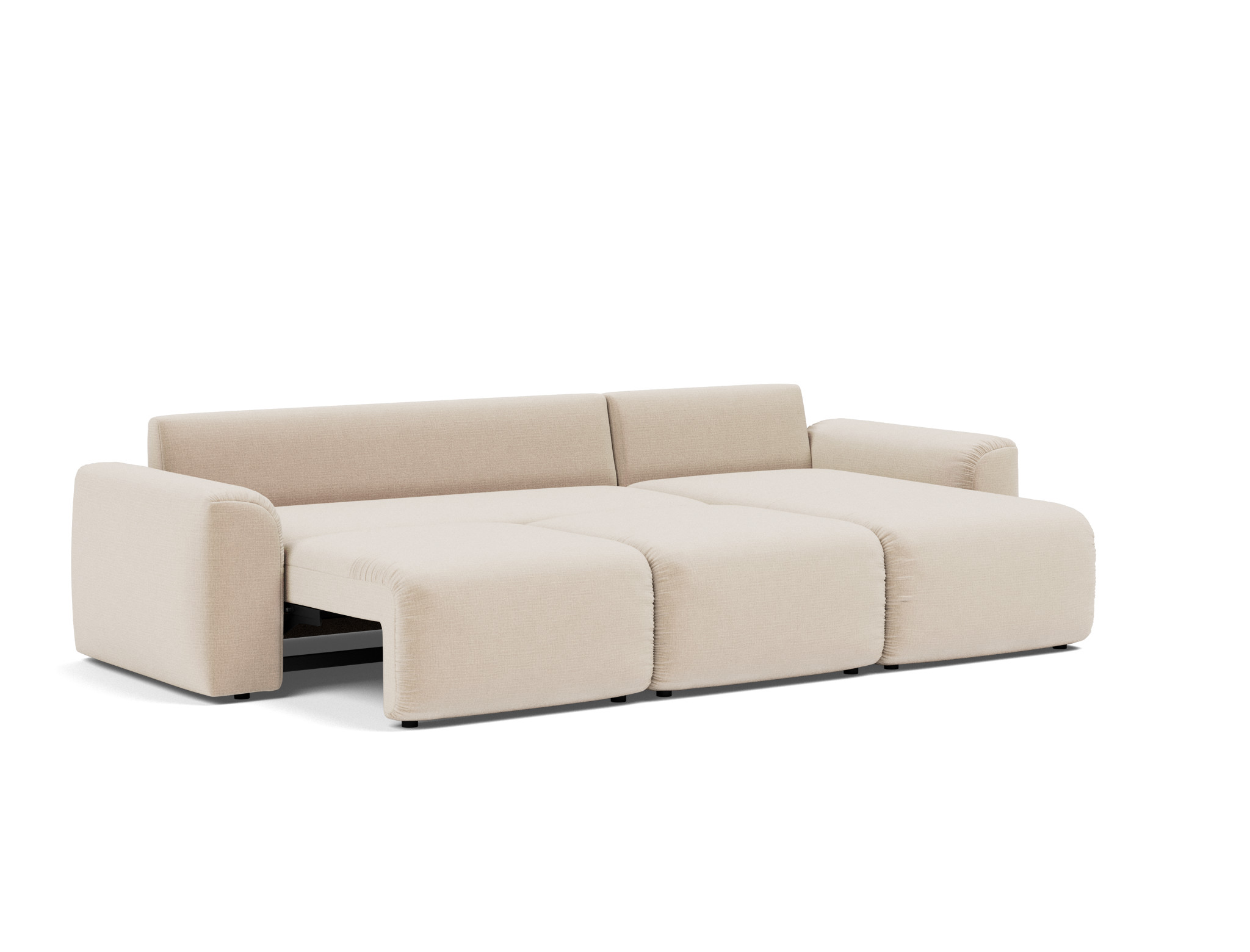 Schlafsofa Norum mit Chaiselongue und Chunky-Armlehnen Chenille Esina 410-Almond-Beige