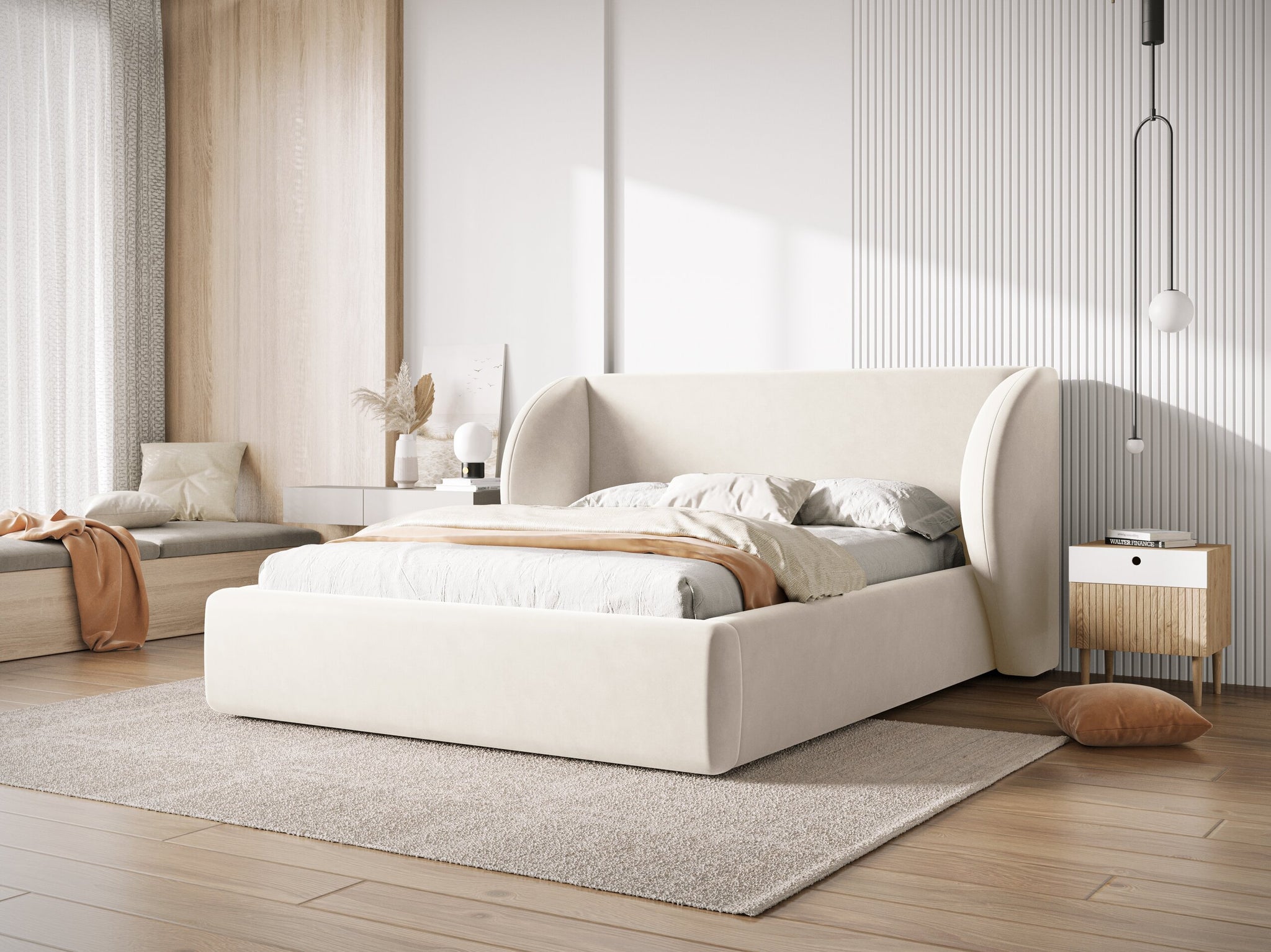 Micadoni Polsterbett Miley Samt Bluvel Helles Beige 140x200