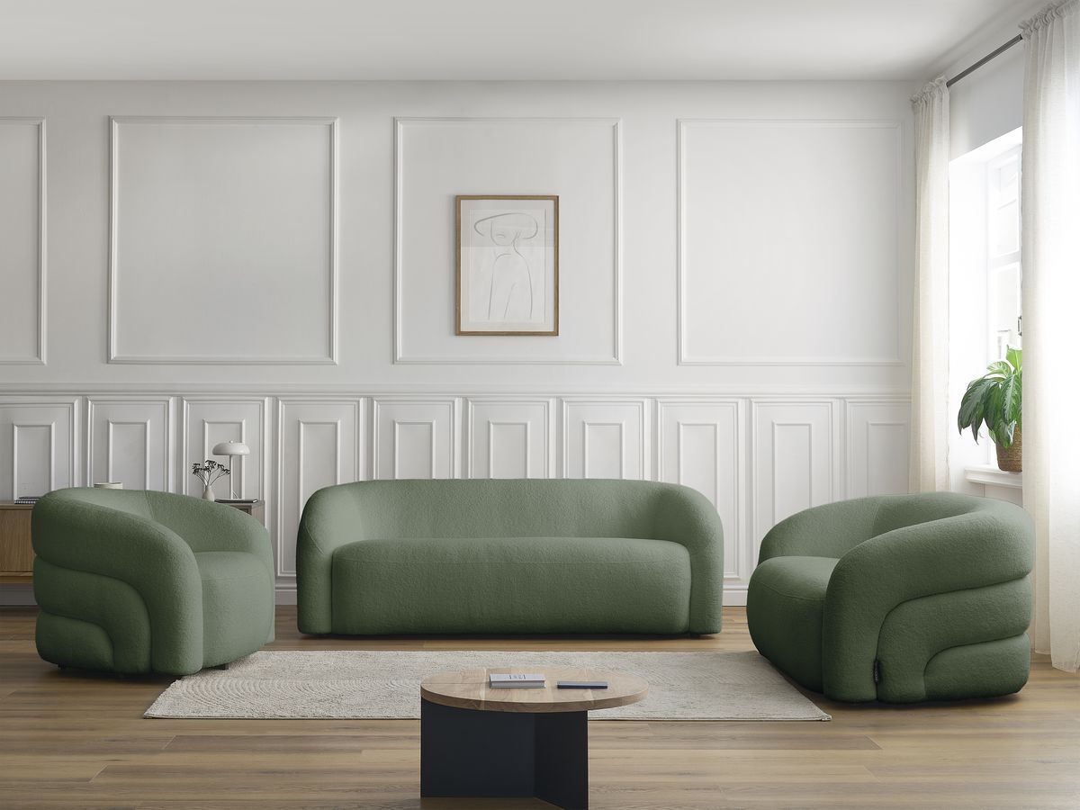 Bobochic Elina Sofa 6-Sitzer Bouclé-Stoff Grün