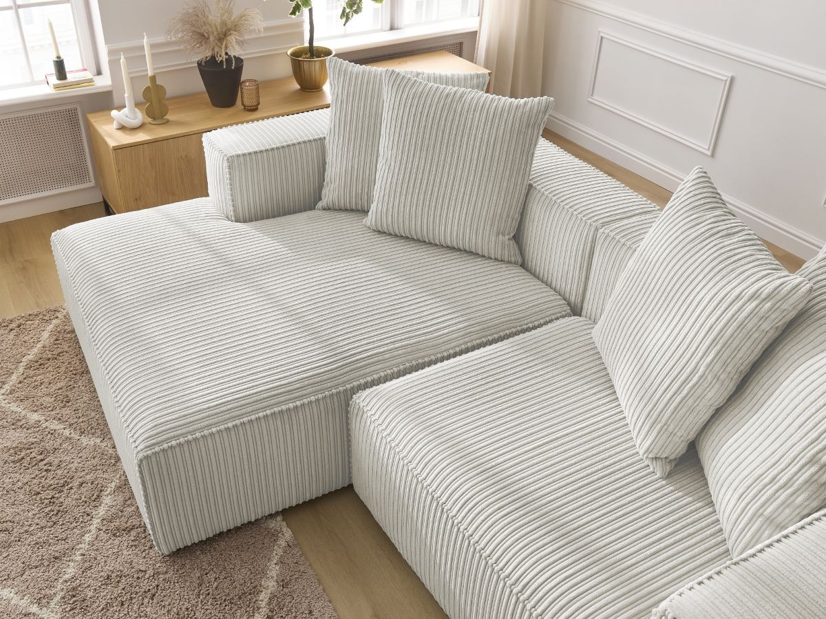 Bobochic Nina Ecksofa Cordsamt Hellgrau Ecke links
