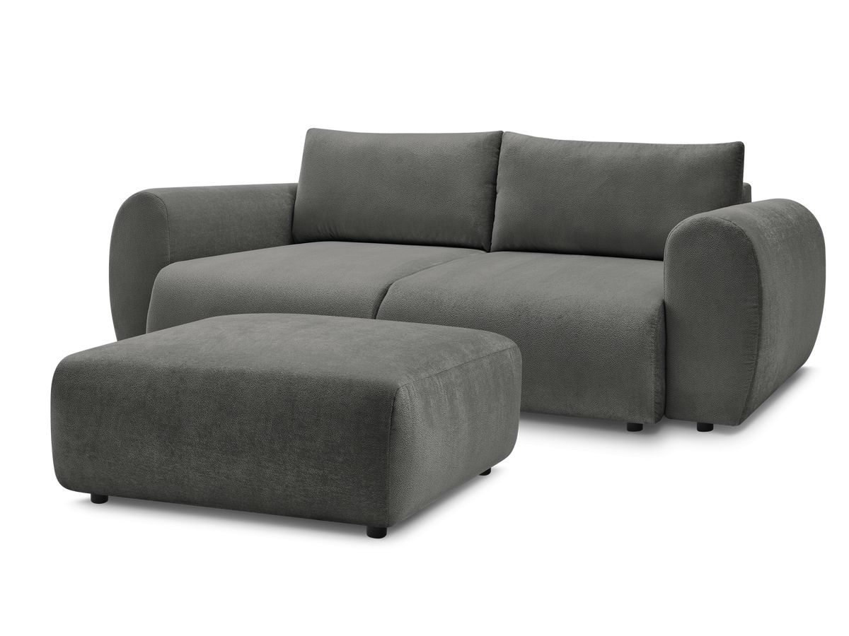 Bobochic Lucien Schlafsofa 4-Sitzer mit Bettkasten und Pouf Stoff Dunkelgrau