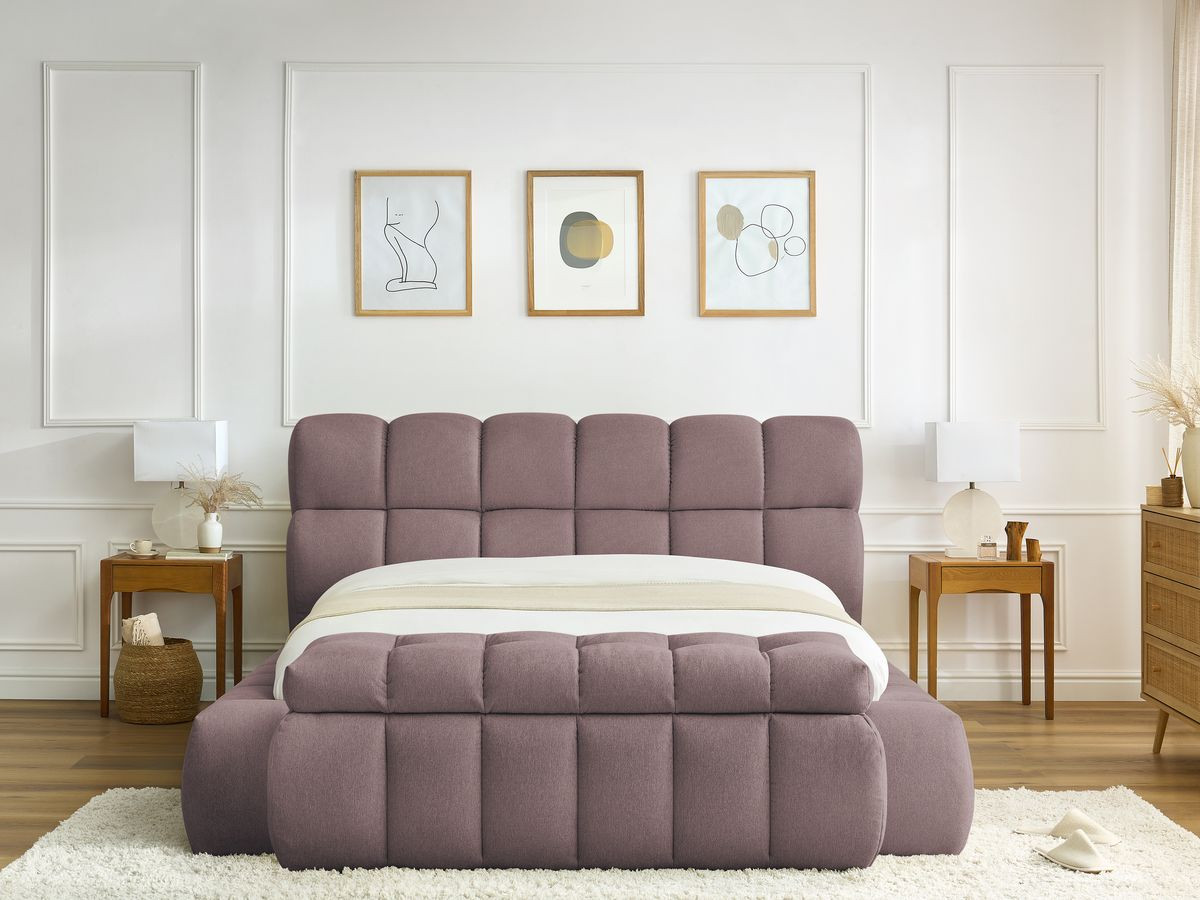 Bobochic Mont-blanc Polsterbett mit Bettkasten mit Bettbank Stoff Rosa, Liegefläche 140 × 190 cm
