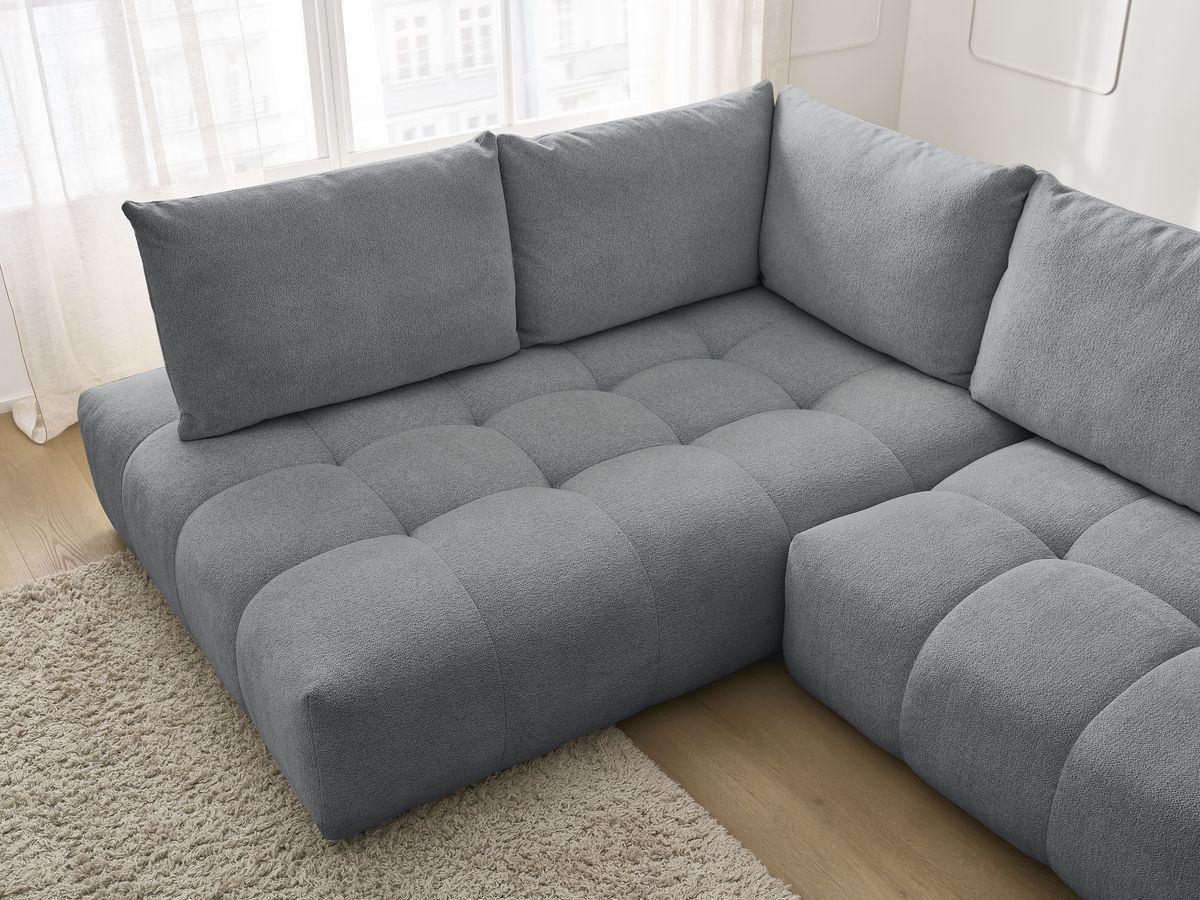 Bobochic Everest Ecksofa mit Schlaffunktion und Bettkasten 320 × 212 cm, 5 Kissen Melange-Stoff Dunkelgrau Ecke links