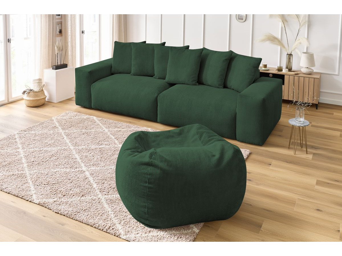 Bobochic Voltaire Sofa 5-Sitzer mit Pouf Cordsamt Grün