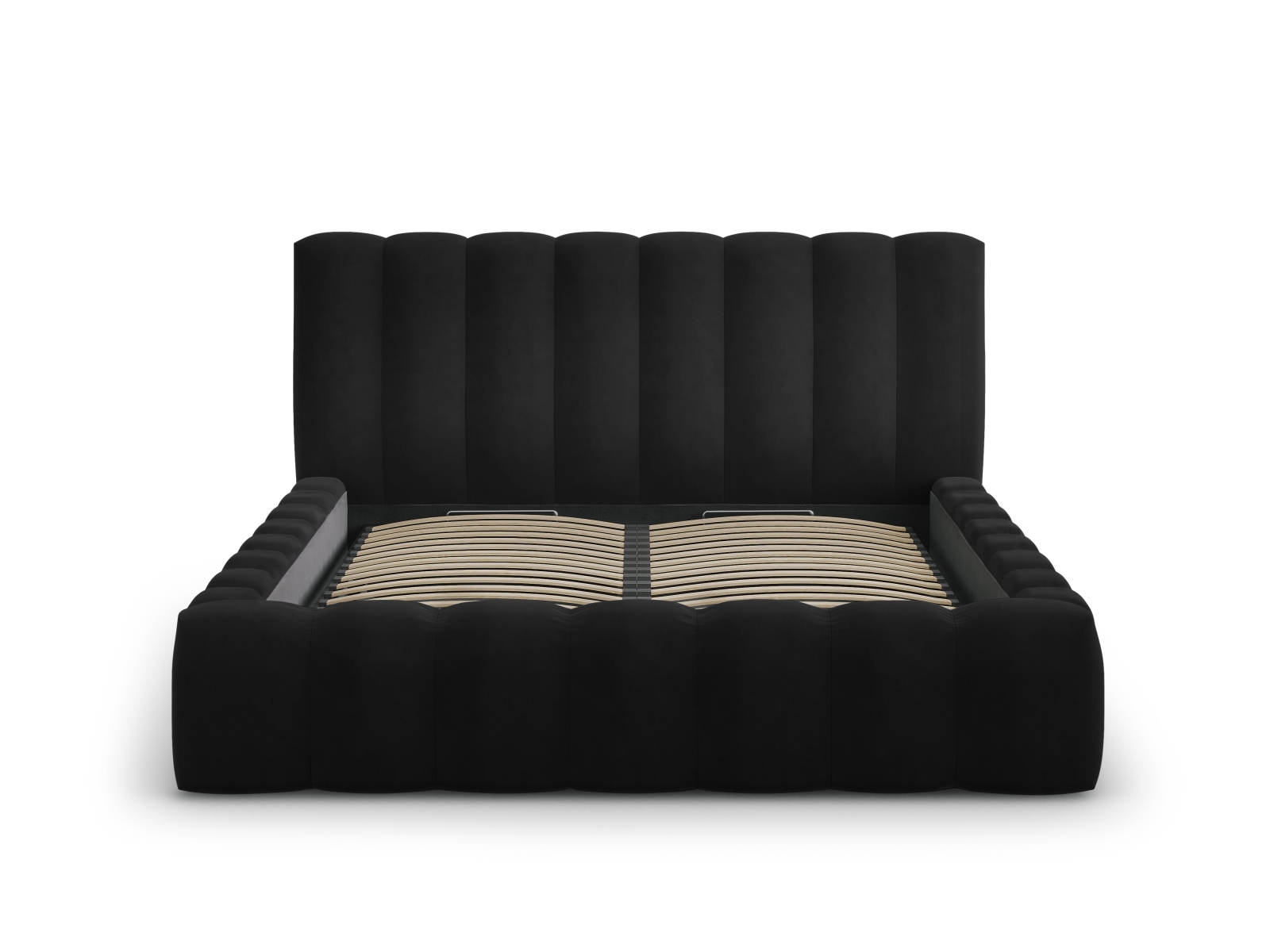 Cosmopolitan Design Stauraumbett mit Kopfteil Palma 200x200 Samt Bluvel Schwarz