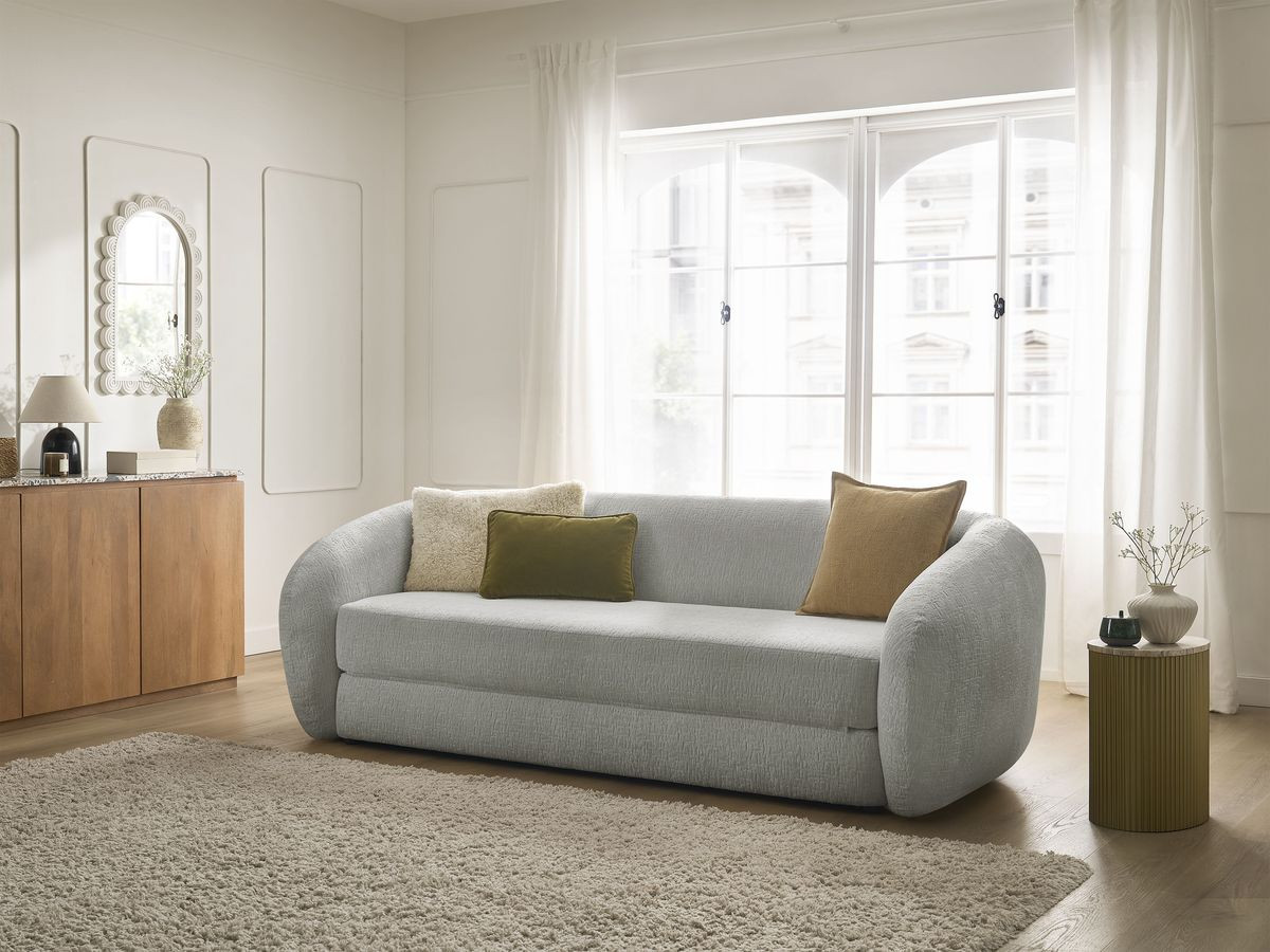 Bobochic Neyo Schlafsofa 3-Sitzer Strukturstoff Hellgrau