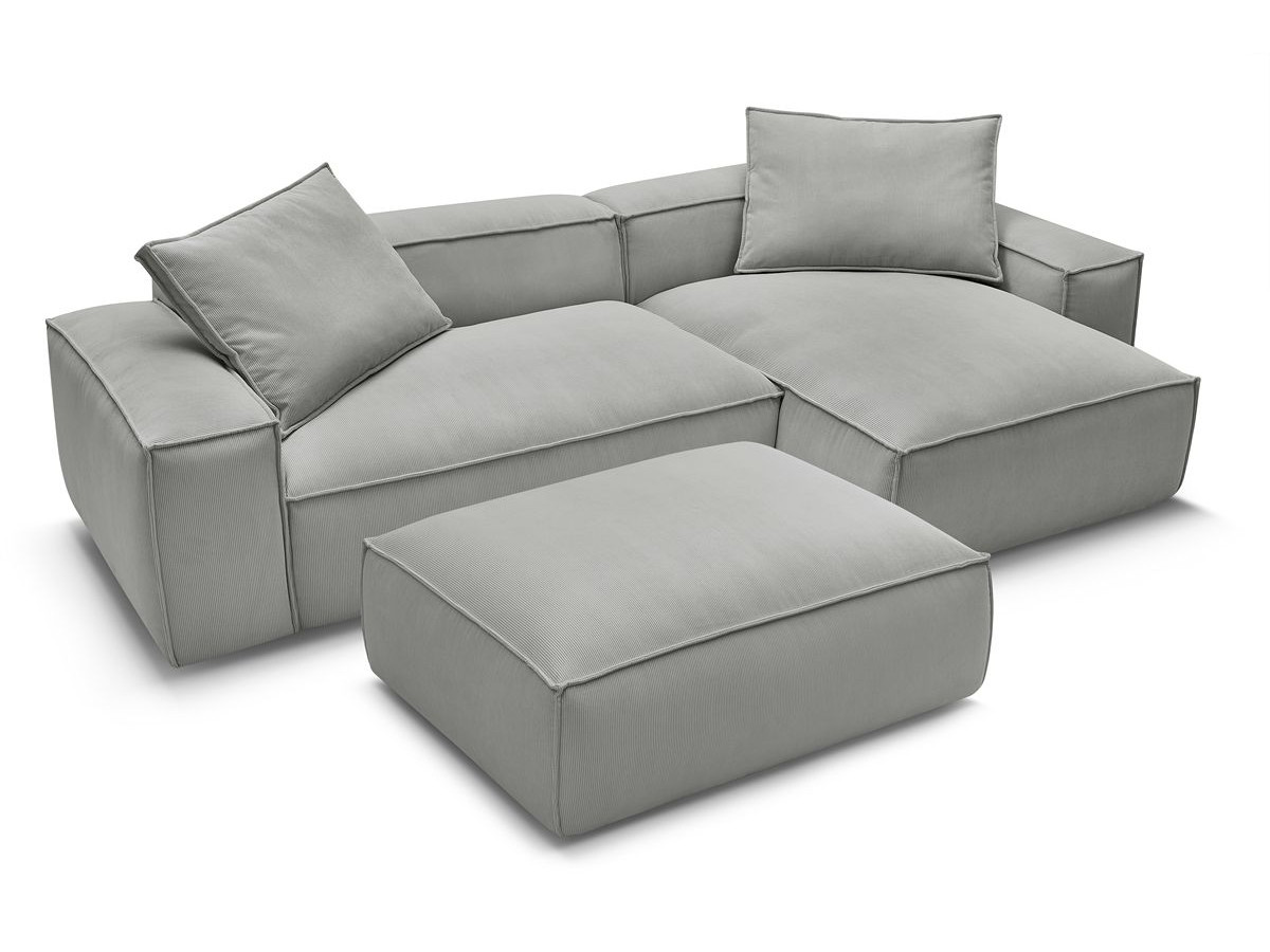 Bobochic Boheme Ecksofa mit Pouf Cordsamt Hellgrau