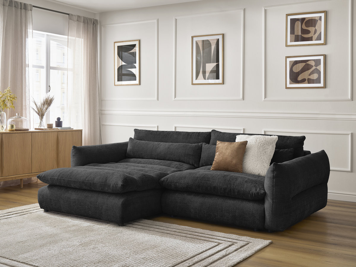 Bobochic Neil Ecksofa Strukturstoff Schwarz Ecke links