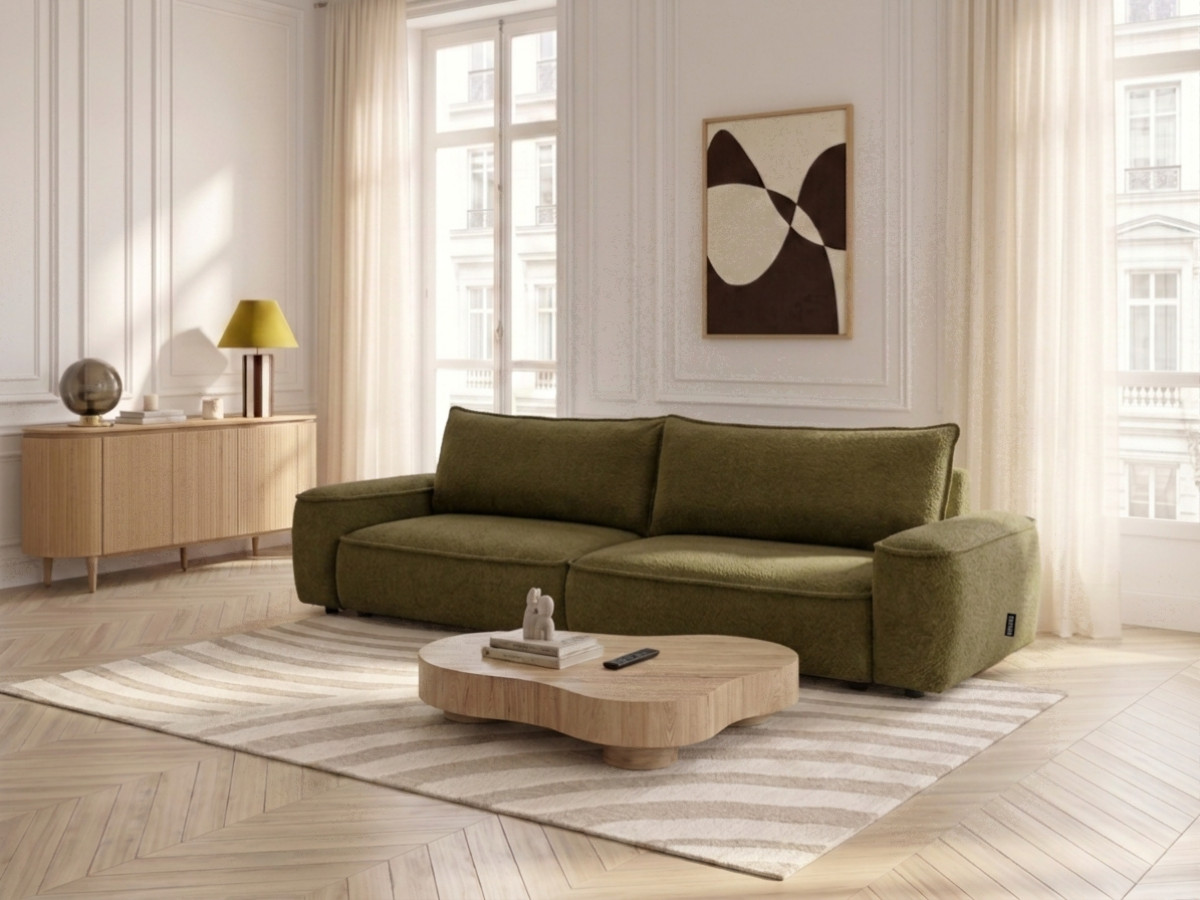 Bobochic Honore Schlafsofa 3-Sitzer mit Bettkasten Chenille Grün